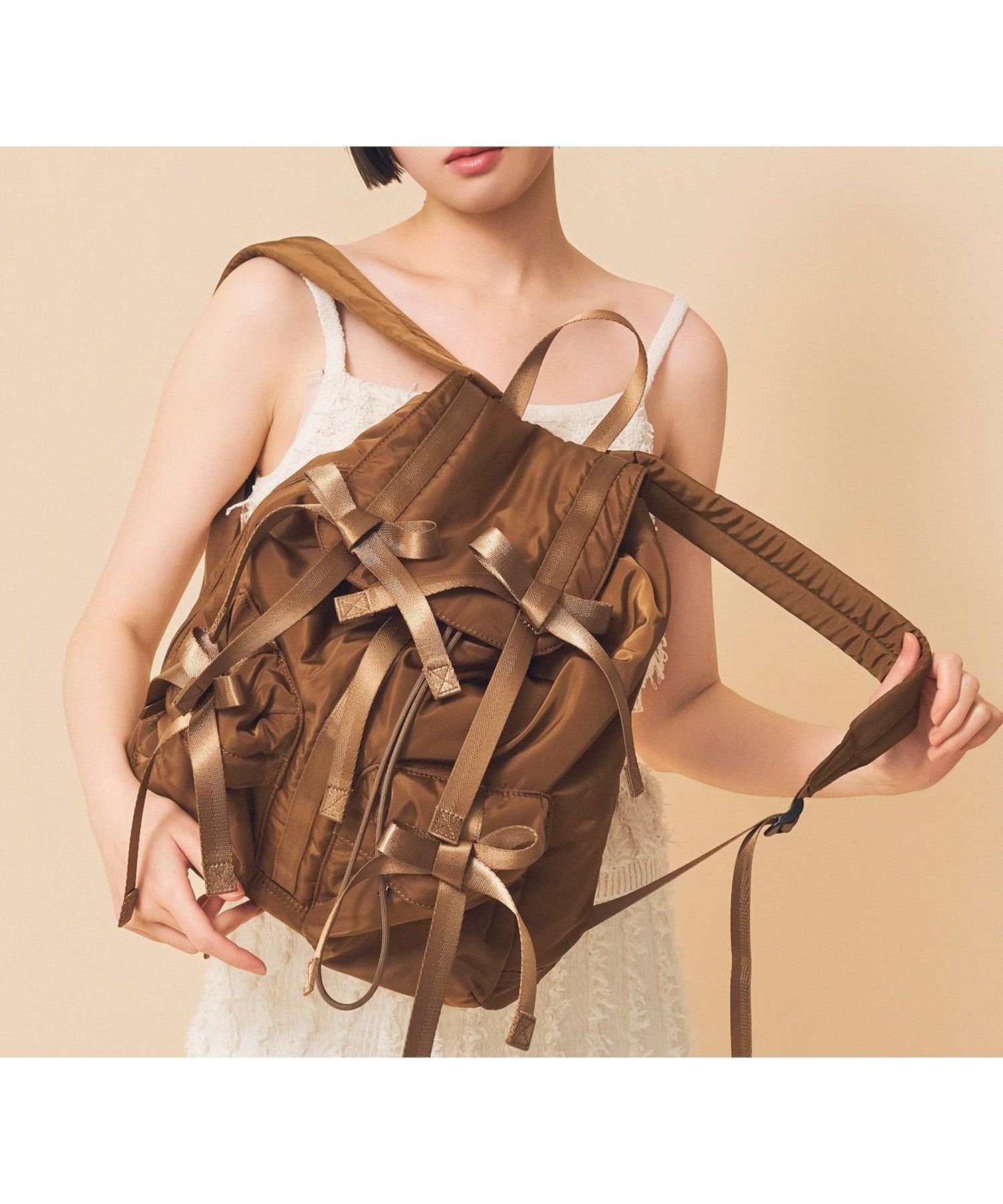 【キャセリーニ/CASSELINI】のCasselini(キャセリーニ)リボンバックパック インテリア・キッズ・メンズ・レディースファッション・服の通販 founy(ファニー) 　ファッション　Fashion　レディースファッション　Fashion for Women　バッグ　Bags　おすすめ　Recommended / Our Picks　ショルダー　Shoulder, Shoulder Strap　トレンド　Trend, Trending Now　フォルム　Silhouette, Form　ポケット　Pocket, Pocket Detail　ミックス　Mix, Mixed Style　リボン　Ribbon, Bow　ビジネス 仕事 通勤　Business / Work / Commuting　ブラウン|ID: prp329100004824178 ipo3291000000035083037