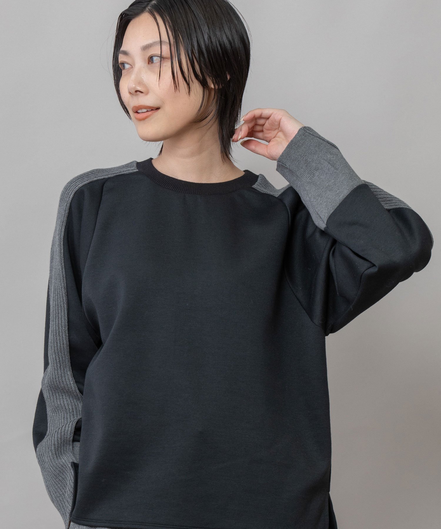 【ミューニック/Munich】のコットンダンボールニットドッキングプルオーバー インテリア・キッズ・メンズ・レディースファッション・服の通販 founy(ファニー) 　ファッション　Fashion　レディースファッション　Fashion for Women　トップス・カットソー　Cut & Sew Tops　ニット　Knit Tops & Sweaters　カジュアルプルオーバー・ニットトップス　Pullovers & Knit Tops / Casual Pullovers　アクリル　Acrylic Material　畦　Ribbed Knit　ダメージ　Distressed, Destroyed　ドッキング　Docking, Mixed Material　バランス　Balance, Style Balance　フラット　Flat, Flat Shoes　ミドル　Middle Length, Mid Height　A/W・秋冬　Autumn/Winter　2025年　2025　2025-2026秋冬・A/W　Autumn/Winter 2025–26 AW25–26　blk|ID: prp329100004824207 ipo3291000000035083326