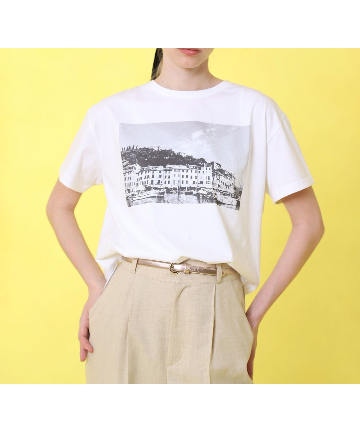 【アナイ/ANAYI】のコットン天竺プリントTシャツ インテリア・キッズ・メンズ・レディースファッション・服の通販 founy(ファニー) 　ファッション　Fashion　レディースファッション　Fashion for Women　トップス・カットソー　Cut & Sew Tops　シャツ・ブラウス・オフィスカジュアル　Elegant Blouses & Button-Ups　ロングTシャツ・Tシャツ　Longline T-Shirts & Tees　イエロー　Yellow　イタリア　Italy　コレクション　Collection, Seasonal Line　スマート　Smart, Elegant　ドロップ　Drop Shoulder, Dropped Style　なめらか　Smooth, Silky Texture　フォルム　Silhouette, Form　プリント　Print, Printed Pattern　ボックス　Boxy, Box Shape　ボーダー　Border, Stripe　モノトーン　Monotone, Black and White　リュクス　Luxury, Elegant, High-End, Chic　リラックス　Relax, Relaxed Fit　S/S・春夏　SS, Spring/Summer, Warm Season　再入荷　Restock / Back in Stock　夏　Summer　エレガント 上品　Elegant　white|ID: prp329100004824210 ipo3291000000035083350