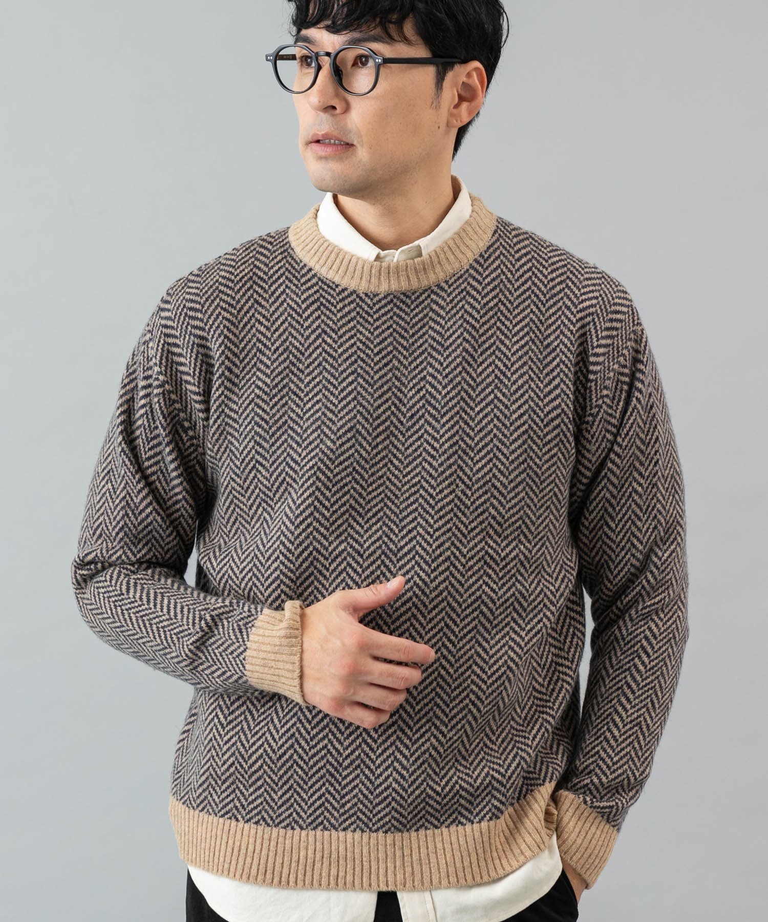 【アーバンリサーチ ロッソ/URBAN RESEARCH ROSSO / MEN】の『XLサイズあり』ヘリンボーン柄クルーネックニット 人気、トレンドファッション・服の通販 founy(ファニー) 　ファッション　Fashion　メンズファッション　Fashion for Men　インナー　Innerwear　カットソー　Cut and Sewn Top　クラシカル　Classical, Vintage-Inspired　デニム　Denim, Jeans Material　ベーシック　Basic, Essential　モダン　Modern, Contemporary　A/W・秋冬　Autumn/Winter　冬　Winter / This Winter　エレガント 上品　Elegant　2025年　2025　2025-2026秋冬・A/W　Autumn/Winter 2025–26 AW25–26　 other-1|ID: prp329100004824304 ipo3291000000035085147