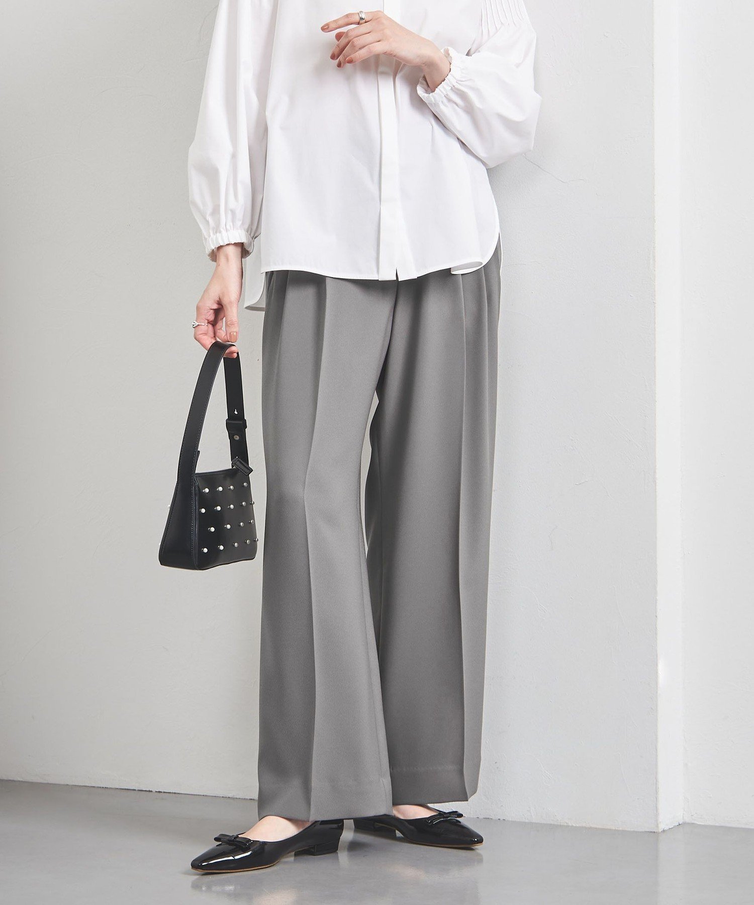 【ユナイテッドアローズ/UNITED ARROWS】のポリエステル 2タック ワイドパンツ インテリア・キッズ・メンズ・レディースファッション・服の通販 founy(ファニー) 　ファッション　Fashion　レディースファッション　Fashion for Women　パンツ　Pants & Trousers　エレガント 上品　Elegant　ストレート　Straight, Straight Cut　ドレープ　Drape, Draping Fabric　フィット　Fit, Slim Fit　ワイド　Wide, Wide Fit　MD.GRAY|ID: prp329100004824487 ipo3291000000035086997