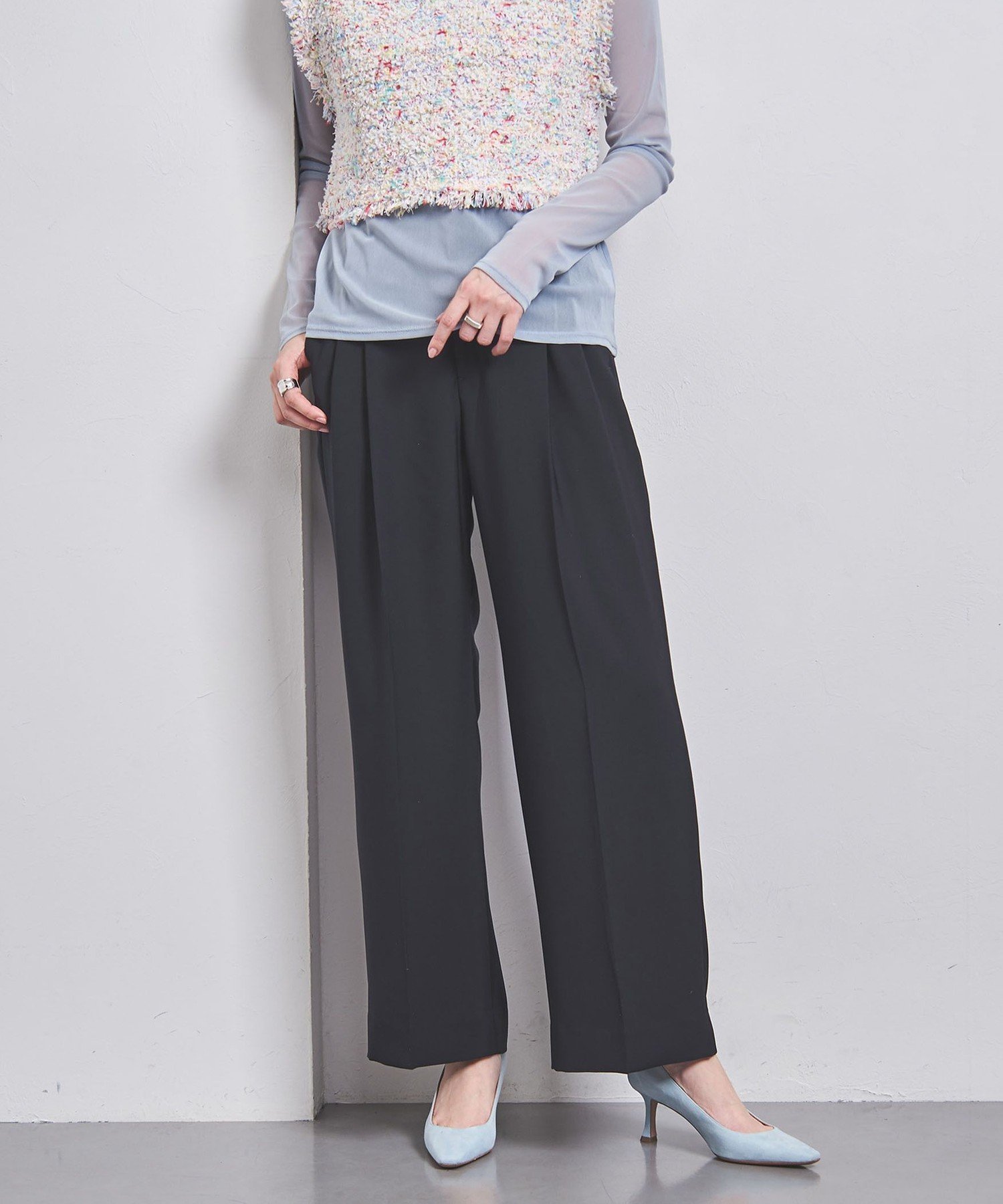 【ユナイテッドアローズ/UNITED ARROWS】のポリエステル 2タック ワイドパンツ インテリア・キッズ・メンズ・レディースファッション・服の通販 founy(ファニー) 　ファッション　Fashion　レディースファッション　Fashion for Women　パンツ　Pants & Trousers　エレガント 上品　Elegant　ストレート　Straight, Straight Cut　ドレープ　Drape, Draping Fabric　フィット　Fit, Slim Fit　ワイド　Wide, Wide Fit　NAVY|ID: prp329100004824487 ipo3291000000035087000