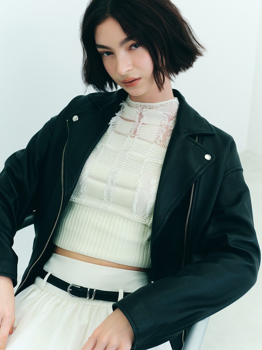 【フレイ アイディー/FRAY I.D】のレザーライダースジャケット インテリア・キッズ・メンズ・レディースファッション・服の通販 founy(ファニー) 　ファッション　Fashion　レディースファッション　Fashion for Women　アウター　Coat / Outerwear Collection　レディースジャケット・軽アウター　Jackets　ライダースジャケット / レザースタイル　Riders Jackets & Biker Style　コンパクト　Compact, Small Size　スマート　Smart, Elegant　プレミアム　Premium, High-End　ベーシック　Basic, Essential　ミックス　Mix, Mixed Style　ライダース　Riders　ライダースジャケット　Riders, Biker Jacket　リアル　Real, Realistic　レース　Lace, Lace Fabric　ロング　Long, Long-Length　おすすめ　Recommended / Our Picks　エレガント 上品　Elegant　BLK[009]|ID: prp329100004824488 ipo3291000000035086995