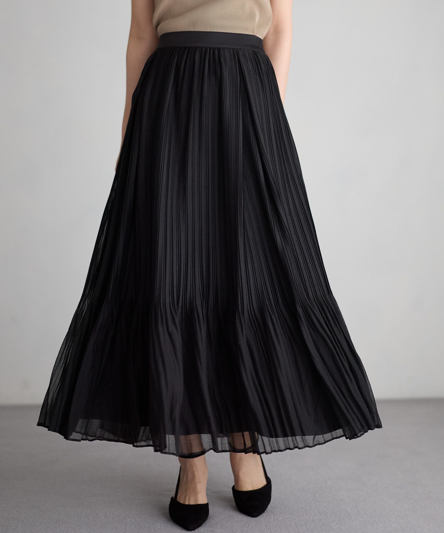 【アンデミュウ/Andemiu】のケシプリーツフレアスカート インテリア・キッズ・メンズ・レディースファッション・服の通販 founy(ファニー) 　ファッション　Fashion　レディースファッション　Fashion for Women　スカート　Skirts　Aライン・フレアスカート　A-Line & Flared Skirts　シフォン　Chiffon, Lightweight Fabric　フレア　Flare, Flared　プリーツ　Pleats, Pleated　ポケット　Pocket, Pocket Detail　春　Spring　ブラック|ID: prp329100004824550 ipo3291000000035087826