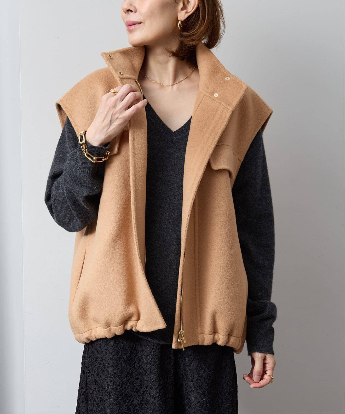 【ヴェルメイユ パー イエナ/VERMEIL par iena】のスリーブレスリバーブルゾン インテリア・キッズ・メンズ・レディースファッション・服の通販 founy(ファニー) 　ファッション　Fashion　レディースファッション　Fashion for Women　アウター　Coat / Outerwear Collection　ブルゾンジャケット・スポーティアウター　Blouson Jackets　2025年　2025　2025-2026秋冬・A/W　Autumn/Winter 2025–26 AW25–26　おすすめ　Recommended / Our Picks　ストール　Stole, Wrap　ドローコード　Drawcord, Drawstring Cord　キャメル|ID: prp329100004824564 ipo3291000000035088004