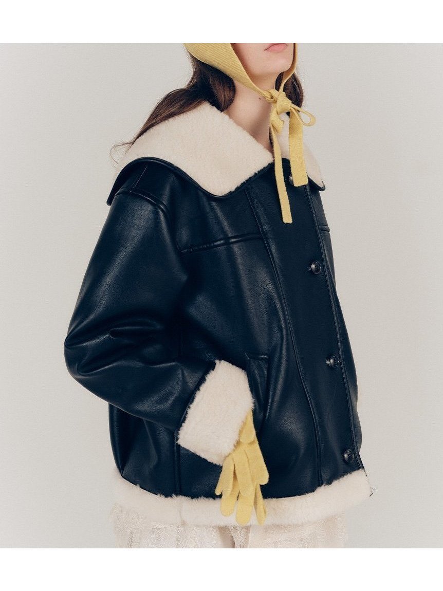 【リリーブラウン/Lily Brown】のビックカラーボアジャケット インテリア・キッズ・メンズ・レディースファッション・服の通販 founy(ファニー) 　ファッション　Fashion　レディースファッション　Fashion for Women　アウター　Coat / Outerwear Collection　レディースジャケット・軽アウター　Jackets　なめらか　Smooth, Silky Texture　クール　Cool, Chic　スマート　Smart, Elegant　ビッグ　Big, Oversized　フェイクレザー　Faux Leather, PU Leather　フロント　Front, Front Design　ボンディング　Bonding, Bonded Fabric　今季　This Season, Current Season　BLK[009]|ID: prp329100004824585 ipo3291000000035088283