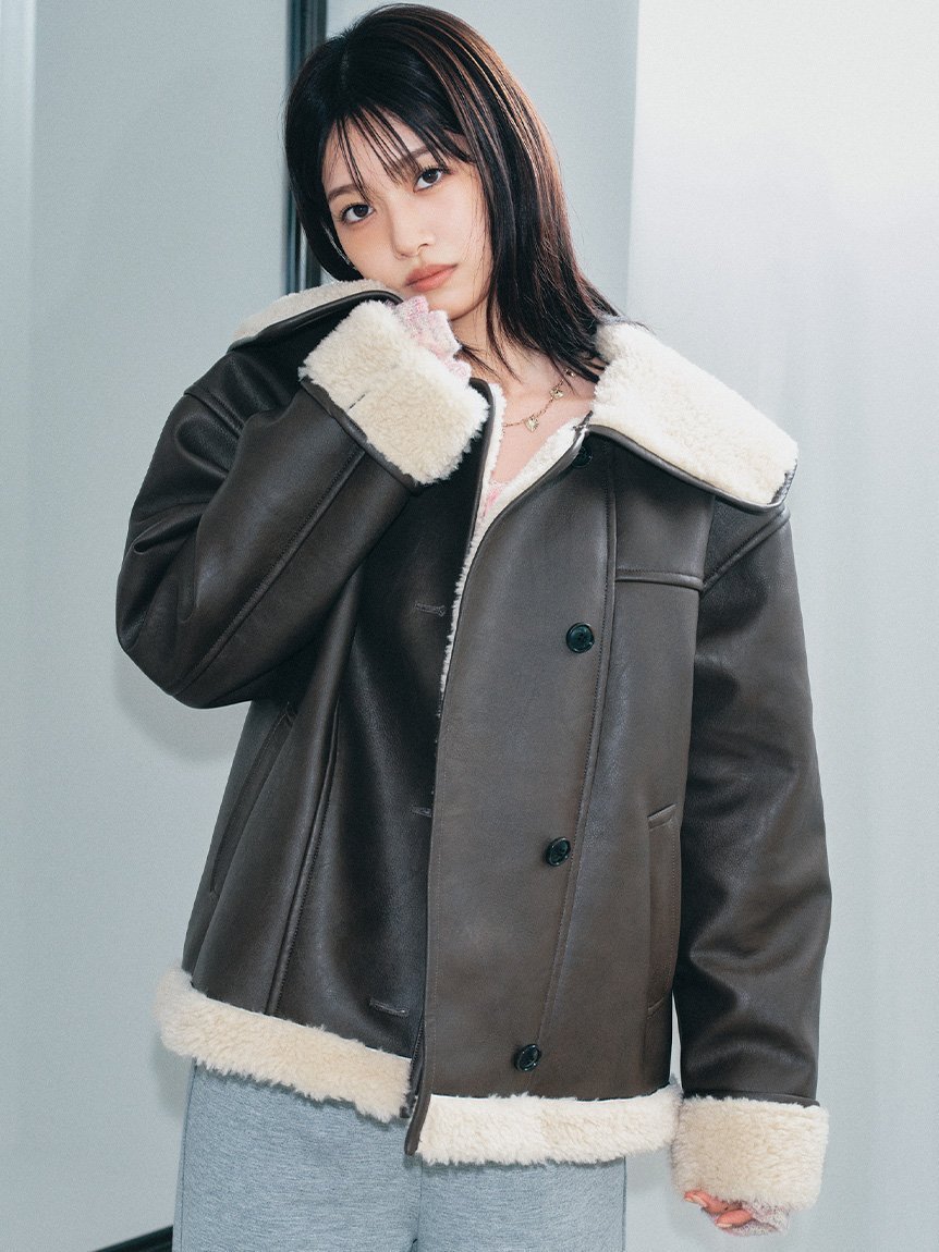 【リリーブラウン/Lily Brown】のビックカラーボアジャケット インテリア・キッズ・メンズ・レディースファッション・服の通販 founy(ファニー) 　ファッション　Fashion　レディースファッション　Fashion for Women　アウター　Coat / Outerwear Collection　レディースジャケット・軽アウター　Jackets　なめらか　Smooth, Silky Texture　クール　Cool, Chic　スマート　Smart, Elegant　ビッグ　Big, Oversized　フェイクレザー　Faux Leather, PU Leather　フロント　Front, Front Design　ボンディング　Bonding, Bonded Fabric　今季　This Season, Current Season　BRW[058]|ID: prp329100004824585 ipo3291000000035088284