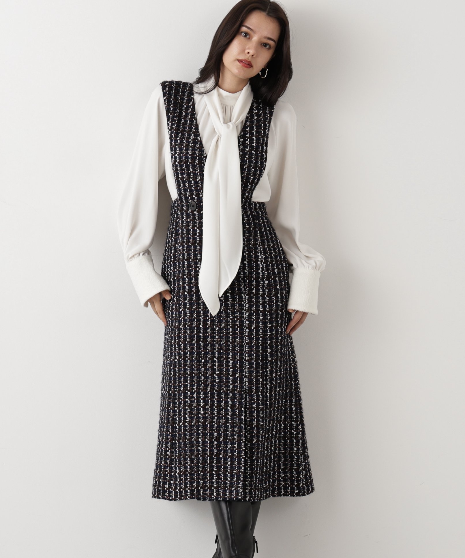 【ピンキーアンドダイアン/Pinky&Dianne】のループツイードジャンバースカート 人気、トレンドファッション・服の通販 founy(ファニー) 　ファッション　Fashion　レディースファッション　Fashion for Women　スカート　Skirts　インナー　Innerwear　スタンダード　Standard, Basic　ストレッチ　Stretch, Stretchy Fabric　ツイード　Twill, Twill Weave　ポケット　Pocket, Pocket Detail　ロング　Long, Long-Length　A/W・秋冬　Autumn/Winter　 other-1|ID: prp329100004824586 ipo3291000000035088285