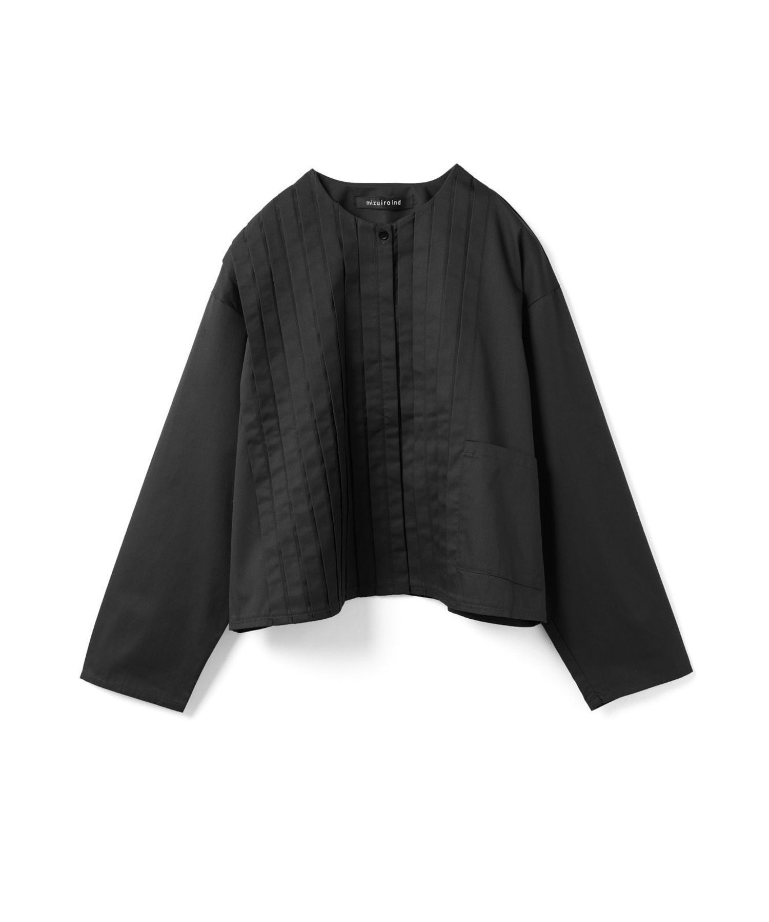 【マーコート/MARcourt】のmizuiro ind クルーネックピンタックシャツ インテリア・キッズ・メンズ・レディースファッション・服の通販 founy(ファニー) 　ファッション　Fashion　レディースファッション　Fashion for Women　トップス・カットソー　Cut & Sew Tops　シャツ・ブラウス・オフィスカジュアル　Elegant Blouses & Button-Ups　アシンメトリー　Asymmetrical Style　ジャケット　Jacket, Outerwear　フロント　Front, Front Design　ポケット　Pocket, Pocket Detail　ワーク　Workwear, Utility Style　無地　Plain, Solid Color　長袖　Long Sleeve, Full Sleeve　ブラック|ID: prp329100004824611 ipo3291000000035088719