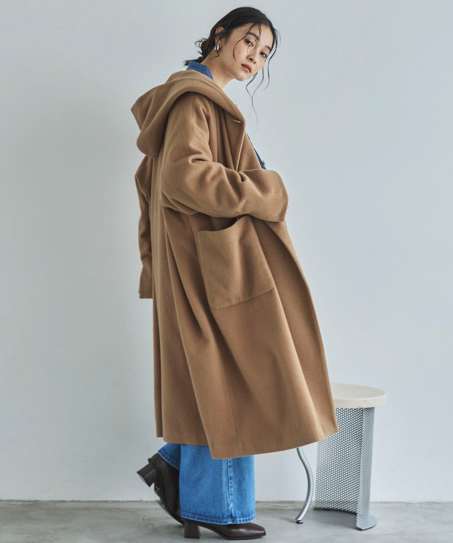 【ドゥ アルシーヴ/Doux archives】のフードガウンロングコート インテリア・キッズ・メンズ・レディースファッション・服の通販 founy(ファニー) 　ファッション　Fashion　レディースファッション　Fashion for Women　アウター　Coat / Outerwear Collection　コート・ロングコート・ピーコート　Long Coats, Peacoats & More　シンプル　Simple, Minimal　ポケット　Pocket, Pocket Detail　CAMEL|ID: prp329100004824624 ipo3291000000035088913