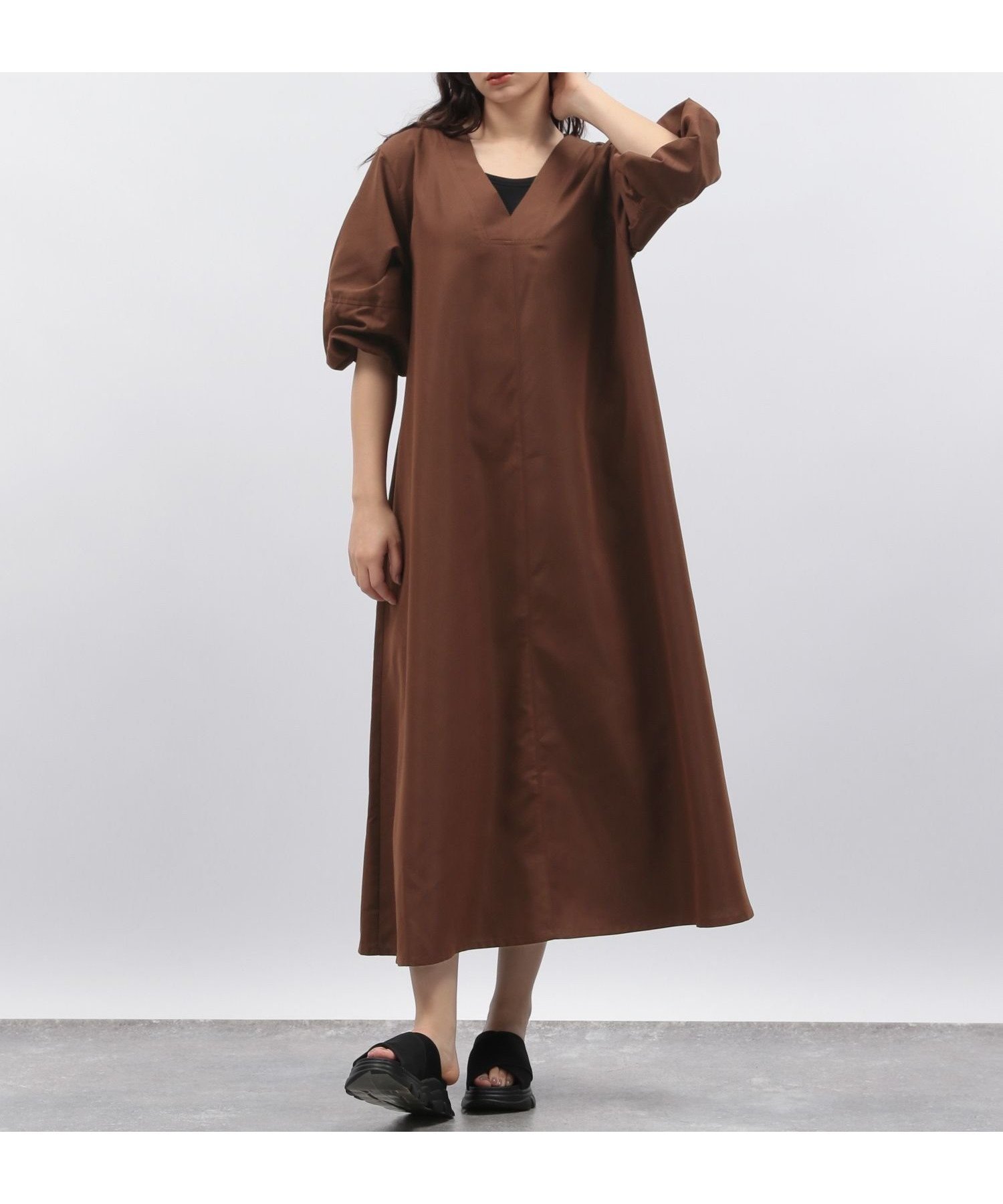 【ラコレ/LAKOLE】の袖ボリュームワンピース インテリア・キッズ・メンズ・レディースファッション・服の通販 founy(ファニー) 　ファッション　Fashion　レディースファッション　Fashion for Women　ワンピース　Dresses　おすすめ　Recommended / Our Picks　デコルテ　Décolleté, Neckline　フレア　Flare, Flared　ボトム　Bottoms, Lower Wear　リボン　Ribbon, Bow　ブラウン50|ID: prp329100004824639 ipo3291000000035089202