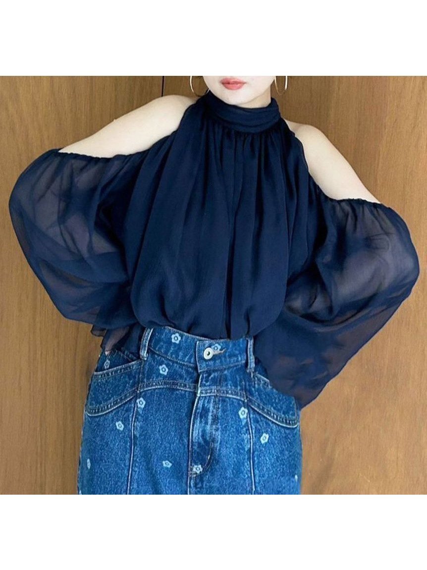 【リリーブラウン/Lily Brown】の【WEB限定カラー】ドレープボウタイシフォンブラウス インテリア・キッズ・メンズ・レディースファッション・服の通販 founy(ファニー) 　ファッション　Fashion　レディースファッション　Fashion for Women　トップス・カットソー　Cut & Sew Tops　シャツ・ブラウス・オフィスカジュアル　Elegant Blouses & Button-Ups　ギャザー　Gathered, Ruffled　シフォン　Chiffon, Lightweight Fabric　スマート　Smart, Elegant　ハイネック　High Neck, Mock Neck　リボン　Ribbon, Bow　NVY[089]|ID: prp329100004824645 ipo3291000000035089259