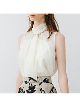 【フレイ アイディー/FRAY I.D】のシアーノースリボウタイブラウス 人気、トレンドファッション・服の通販 founy(ファニー) ファッション Fashion レディースファッション Fashion for Women トップス・カットソー Cut & Sew Tops シャツ・ブラウス・オフィスカジュアル Elegant Blouses & Button-Ups インナー Innerwear キャミソール Camisole, Spaghetti Strap Top ギャザー Gathered, Ruffled シアー Sheer, See-Through スマート Smart, Elegant ノースリーブ Sleeveless, No-Sleeve モダン Modern, Contemporary ループ Loop, Loop Knit エレガント 上品 Elegant |ID:prp329100004824647