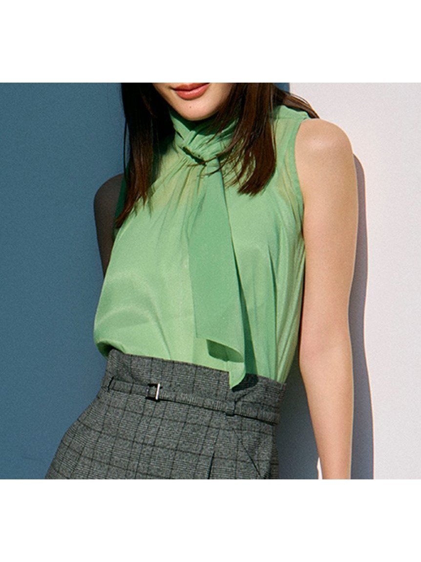 【フレイ アイディー/FRAY I.D】のシアーノースリボウタイブラウス インテリア・キッズ・メンズ・レディースファッション・服の通販 founy(ファニー) 　ファッション　Fashion　レディースファッション　Fashion for Women　トップス・カットソー　Cut & Sew Tops　シャツ・ブラウス・オフィスカジュアル　Elegant Blouses & Button-Ups　インナー　Innerwear　キャミソール　Camisole, Spaghetti Strap Top　ギャザー　Gathered, Ruffled　シアー　Sheer, See-Through　スマート　Smart, Elegant　ノースリーブ　Sleeveless, No-Sleeve　モダン　Modern, Contemporary　ループ　Loop, Loop Knit　エレガント 上品　Elegant　GRN[024]|ID: prp329100004824647 ipo3291000000035089271