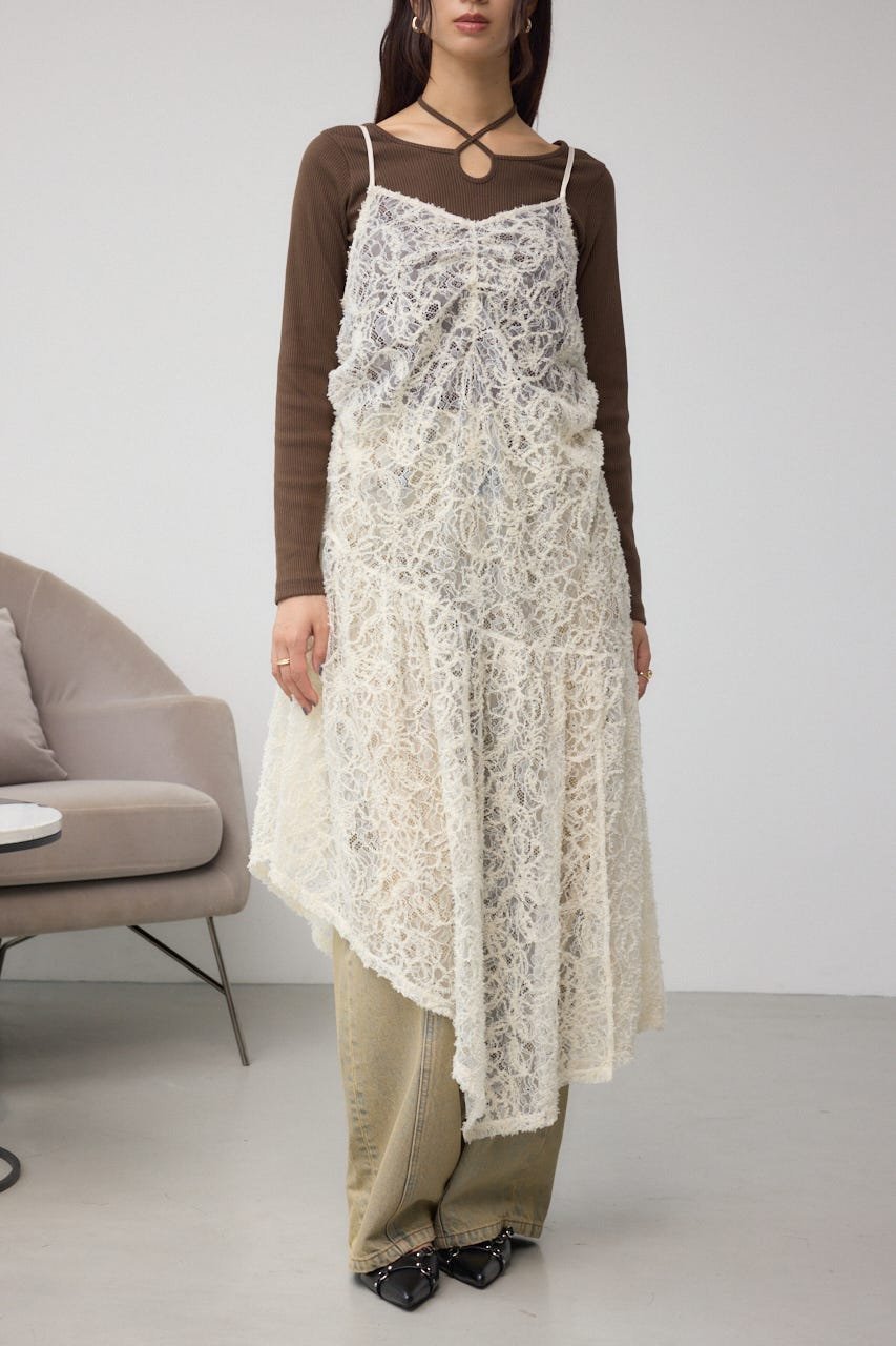 【アズール バイ マウジー/AZUL by moussy】のアシンメトリーレイヤードレースキャミワンピース インテリア・キッズ・メンズ・レディースファッション・服の通販 founy(ファニー) 　ファッション　Fashion　レディースファッション　Fashion for Women　ワンピース　Dresses　キャミソールワンピース　Camisole Dresses　おすすめ　Recommended / Our Picks　インナー　Innerwear　ギャザー　Gathered, Ruffled　スウェット / スエット　Sweatshirt, Sweatwear　パーカー　Hoodie, Parka　レース　Lace, Lace Fabric　IVOY3|ID: prp329100004824653 ipo3291000000035089479