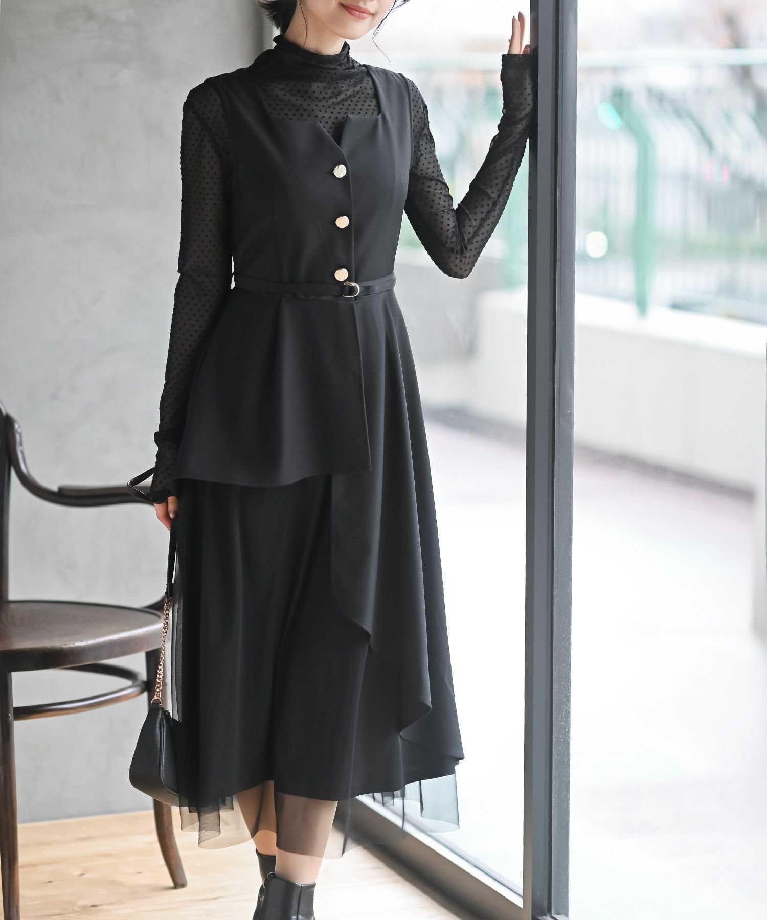 【アールピーエス/rps】のチュールレイヤードワンピース インテリア・キッズ・メンズ・レディースファッション・服の通販 founy(ファニー) 　ファッション　Fashion　レディースファッション　Fashion for Women　ワンピース　Dresses　アシンメトリー　Asymmetrical Style　コンパクト　Compact, Small Size　チュール　Tulip, Tulip Motif　ポケット　Pocket, Pocket Detail　ループ　Loop, Loop Knit　ブラック|ID: prp329100004824655 ipo3291000000035089518