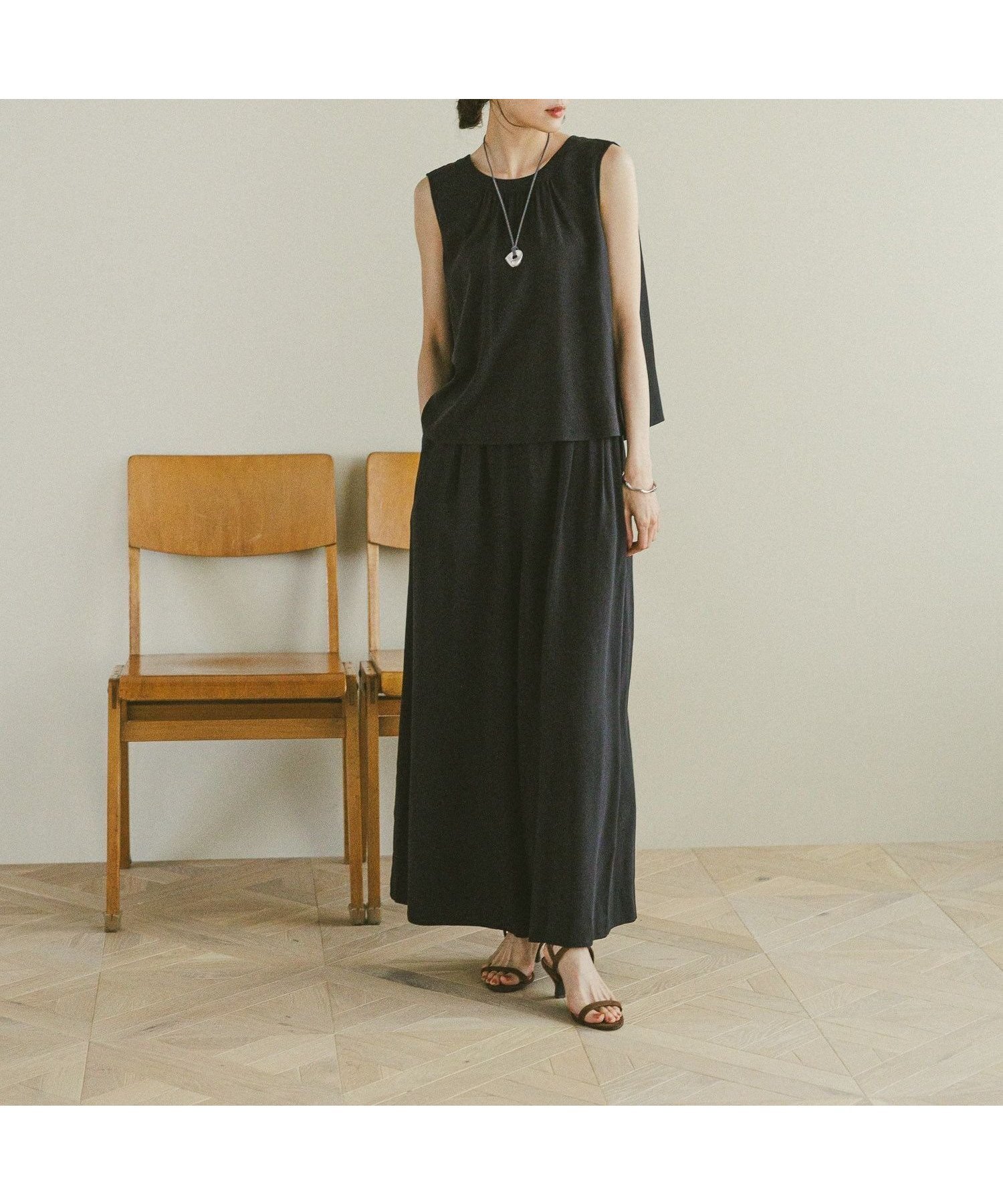 【グローバルワーク/GLOBAL WORK】のさらさらリラックスSET UP/575232 インテリア・キッズ・メンズ・レディースファッション・服の通販 founy(ファニー) 　ファッション　Fashion　レディースファッション　Fashion for Women　セットアップ　Set-Up, Coordinated Outfit　ダブル　Double, Double-Breasted　フロント　Front, Front Design　ボトム　Bottoms, Lower Wear　リボン　Ribbon, Bow　リラックス　Relax, Relaxed Fit　ブラック×ブラック09|ID: prp329100004824665 ipo3291000000035089659