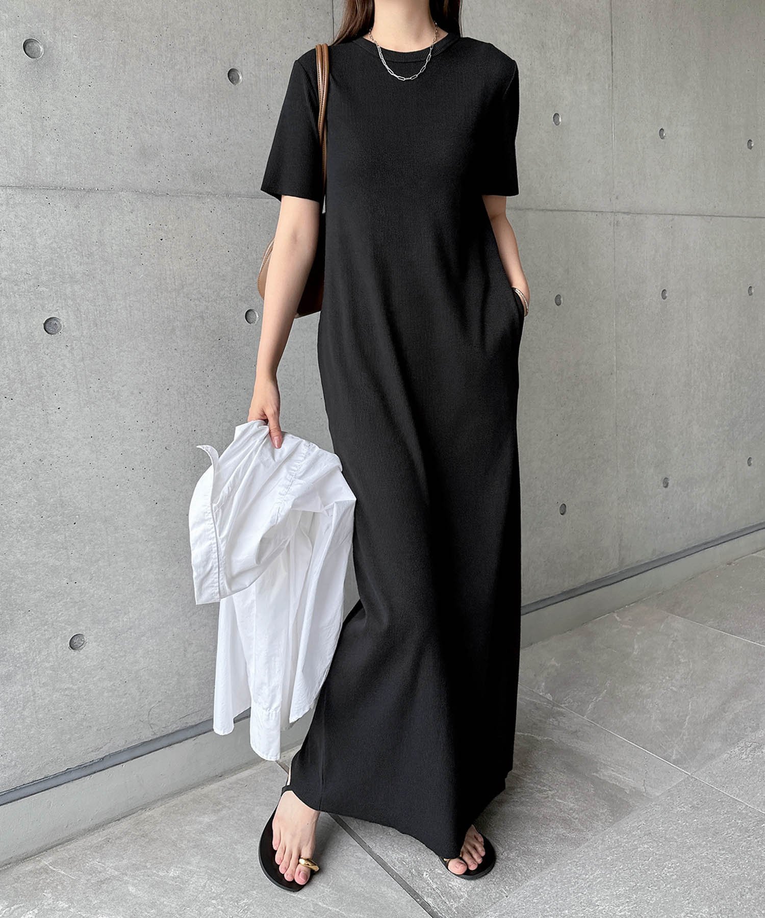 【アンドミー/andme】のセルフカット リブ クルーネック 半袖 ワンピース 人気、トレンドファッション・服の通販 founy(ファニー) 　ファッション　Fashion　レディースファッション　Fashion for Women　ワンピース　Dresses　人気　Popular, Best Seller　ポケット　Pocket, Pocket Detail　半袖　Short Sleeve, Half Sleeve　マキシ　Maxi, Full Length　おすすめ　Recommended / Our Picks　 other-1|ID: prp329100004824670 ipo3291000000035089723