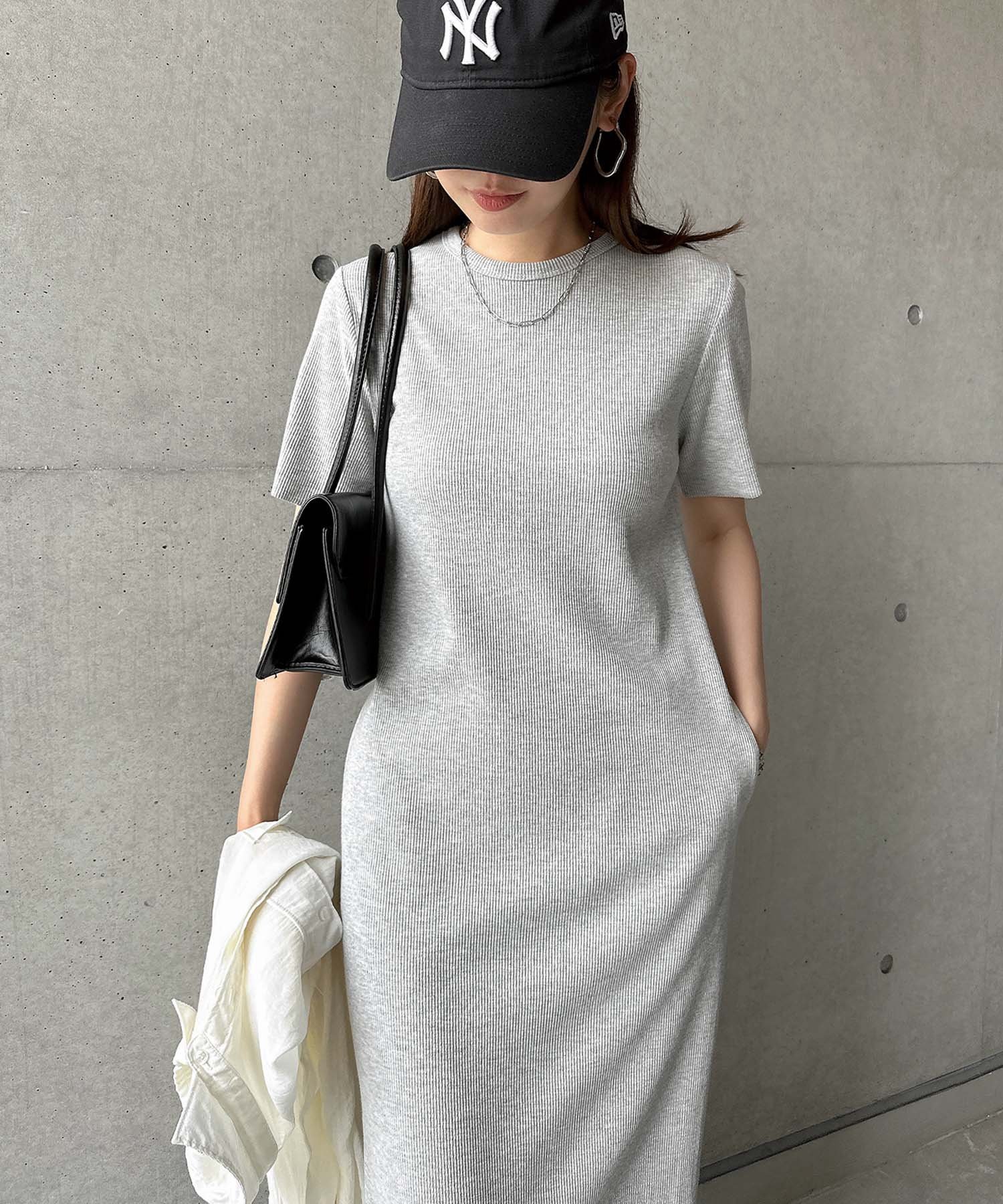 【アンドミー/andme】のセルフカット リブ クルーネック 半袖 ワンピース インテリア・キッズ・メンズ・レディースファッション・服の通販 founy(ファニー) 　ファッション　Fashion　レディースファッション　Fashion for Women　ワンピース　Dresses　人気　Popular, Best Seller　ポケット　Pocket, Pocket Detail　半袖　Short Sleeve, Half Sleeve　マキシ　Maxi, Full Length　おすすめ　Recommended / Our Picks　杢グレー|ID: prp329100004824670 ipo3291000000035089729