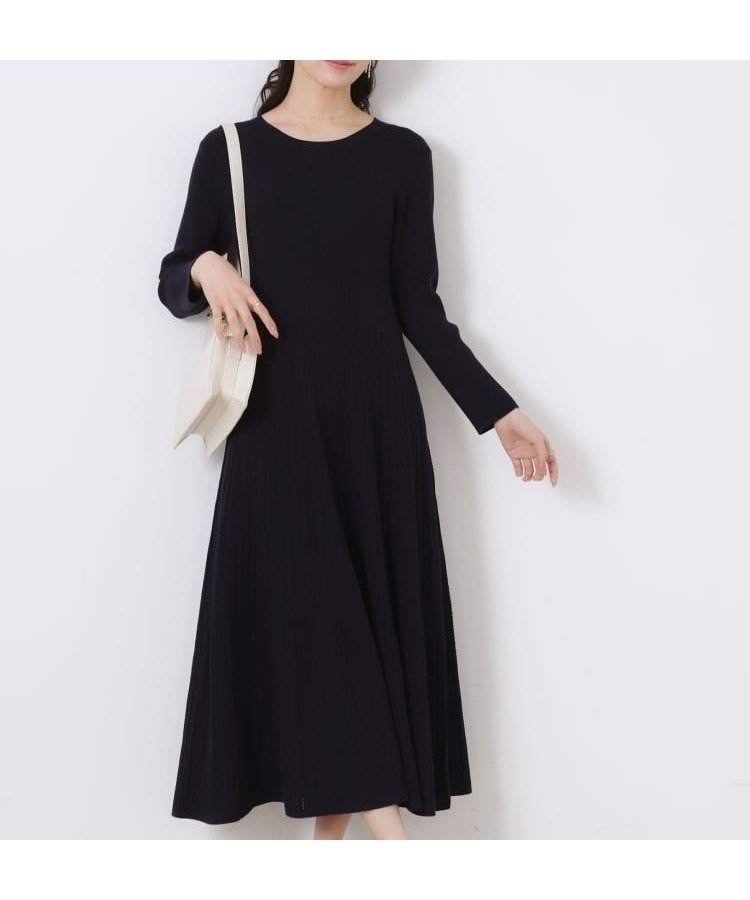 【クチュール ブローチ/Couture Brooch】の【上品な落ち感・美シルエット】アイレットリブデザインニットワンピース インテリア・キッズ・メンズ・レディースファッション・服の通販 founy(ファニー) 　ファッション　Fashion　レディースファッション　Fashion for Women　ワンピース　Dresses　ニットワンピース　Knit Dresses　シンプル　Simple, Minimal　スマート　Smart, Elegant　おすすめ　Recommended / Our Picks　エレガント 上品　Elegant　セレモニー　Ceremony　ビジネス 仕事 通勤　Business / Work / Commuting　2025年　2025　2025春夏・S/S　Spring/Summer 2025 SS25　ネイビー|ID: prp329100004824671 ipo3291000000035089735