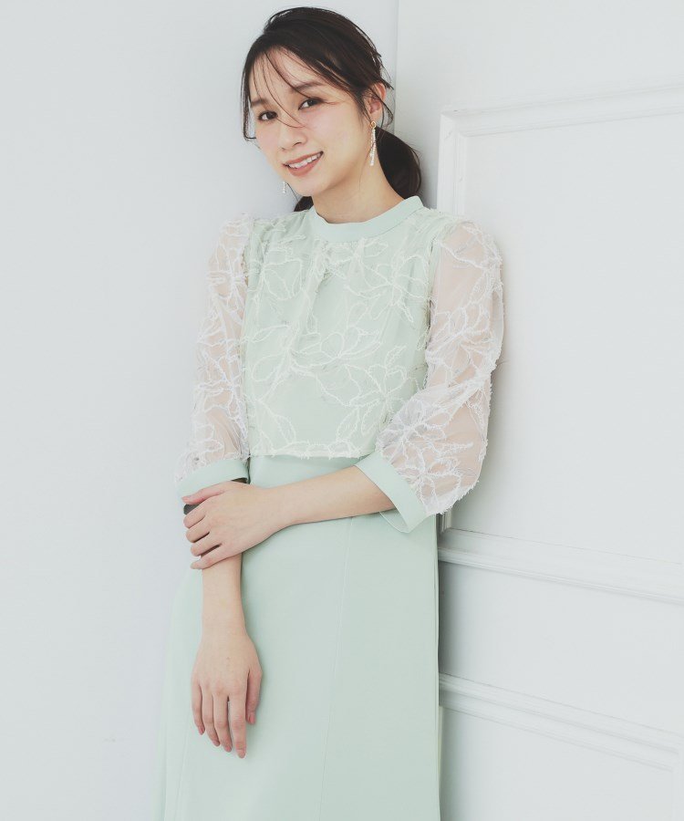 【インデックス/INDEX】のフラワーチュールドッキングフレアワンピース【洗濯機洗い可】 インテリア・キッズ・メンズ・レディースファッション・服の通販 founy(ファニー) 　ファッション　Fashion　レディースファッション　Fashion for Women　ワンピース　Dresses　春　Spring　スマート　Smart, Elegant　チュール　Tulip, Tulip Motif　ドレス　Dress, One-Piece　ドレープ　Drape, Draping Fabric　フォーマル　Formal, Dressy　フラワー　Flower, Floral　ポケット　Pocket, Pocket Detail　おすすめ　Recommended / Our Picks　エレガント 上品　Elegant　二次会　After Party　ミントグリーン|ID: prp329100004824672 ipo3291000000035089741