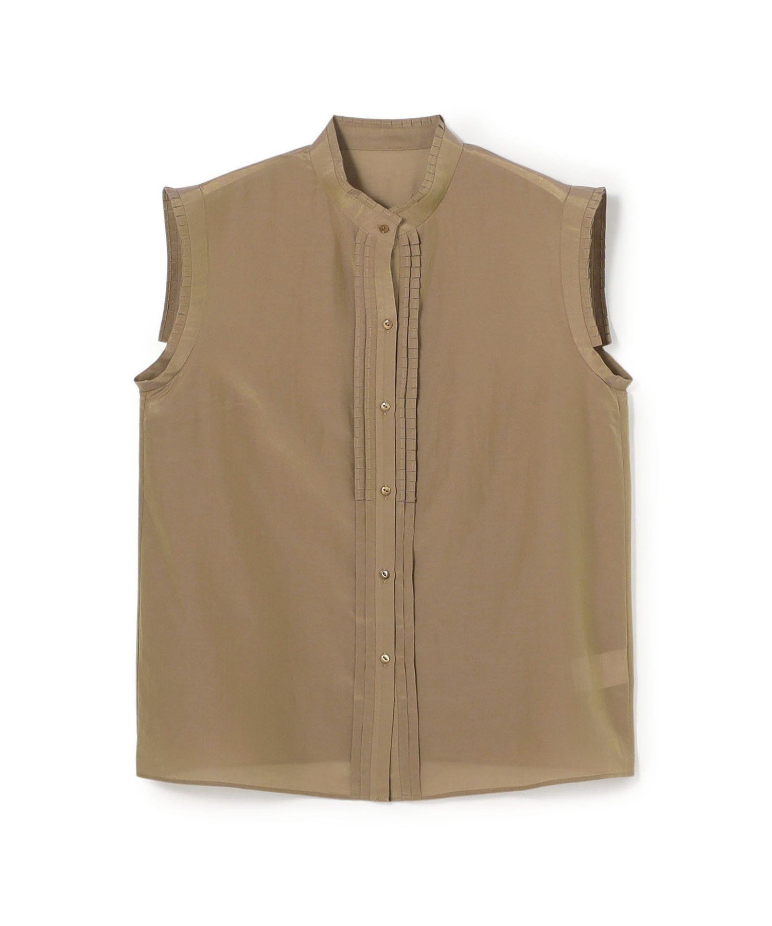 【トゥモローランド/TOMORROWLAND】のシャンブレータフタ ノースリーブブラウス インテリア・キッズ・メンズ・レディースファッション・服の通販 founy(ファニー) 　ファッション　Fashion　レディースファッション　Fashion for Women　トップス・カットソー　Cut & Sew Tops　キャミソール&ノースリーブ　Camisoles & Sleeveless Tops　シャツ・ブラウス・オフィスカジュアル　Elegant Blouses & Button-Ups　インナー　Innerwear　ジャケット　Jacket, Outerwear　タオル　Towel, Bath Towel　ノースリーブ　Sleeveless, No-Sleeve　フリル　Frill, Ruffle　ボトム　Bottoms, Lower Wear　47 ブラウン|ID: prp329100004824697 ipo3291000000035090309