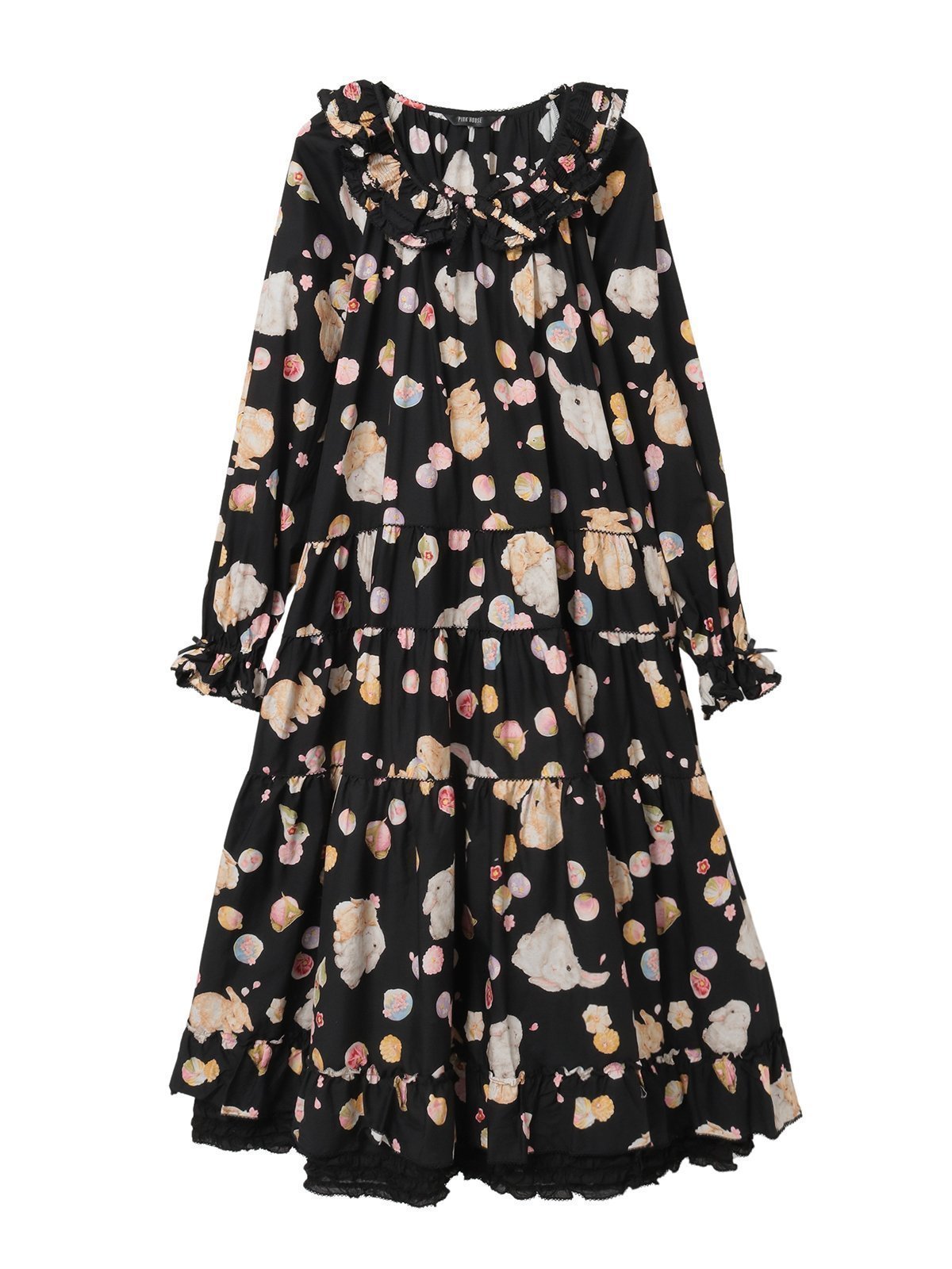 【ピンクハウス/PINK HOUSE】の幸見うさぎプリントミディワンピース インテリア・キッズ・メンズ・レディースファッション・服の通販 founy(ファニー) 　ファッション　Fashion　レディースファッション　Fashion for Women　ワンピース　Dresses　春　Spring　フリル　Frill, Ruffle　プリント　Print, Printed Pattern　モチーフ　Motif, Design Theme　リボン　Ribbon, Bow　クロ|ID: prp329100004824728 ipo3291000000035112471