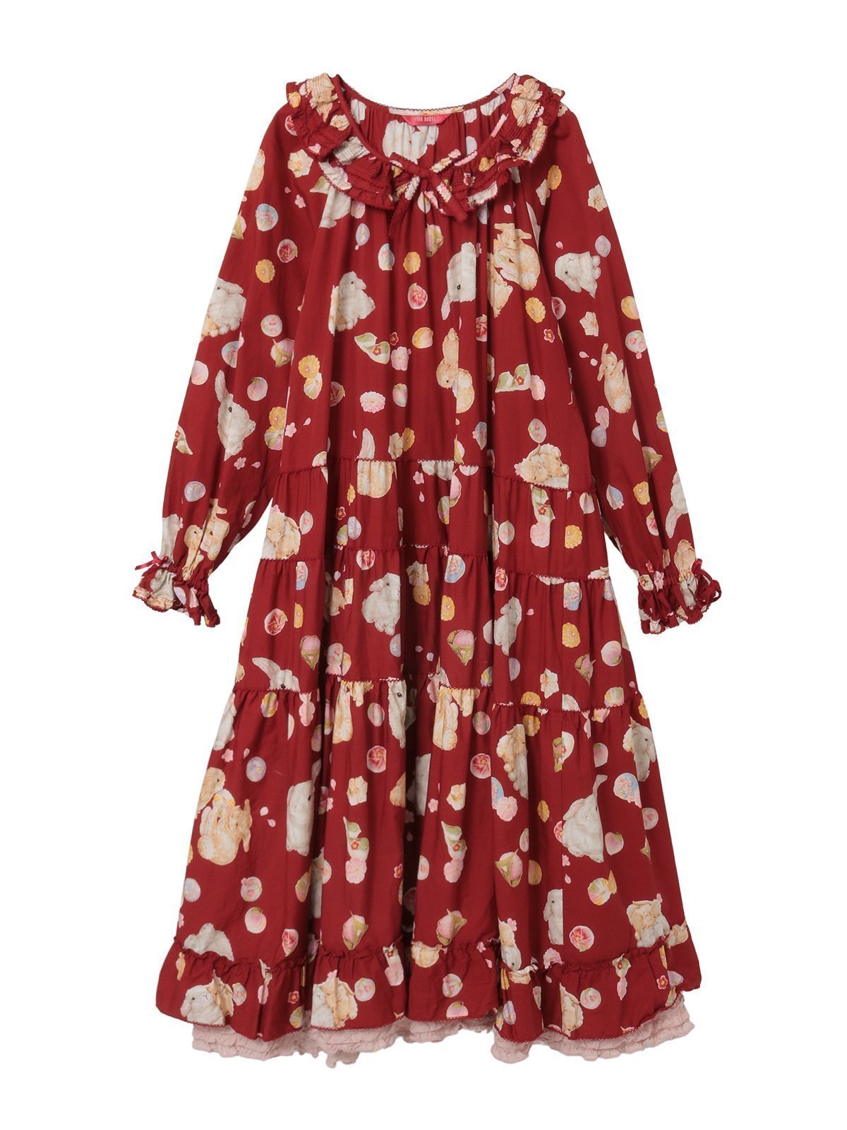 【ピンクハウス/PINK HOUSE】の幸見うさぎプリントミディワンピース インテリア・キッズ・メンズ・レディースファッション・服の通販 founy(ファニー) 　ファッション　Fashion　レディースファッション　Fashion for Women　ワンピース　Dresses　春　Spring　フリル　Frill, Ruffle　プリント　Print, Printed Pattern　モチーフ　Motif, Design Theme　リボン　Ribbon, Bow　アカ|ID: prp329100004824728 ipo3291000000035112472