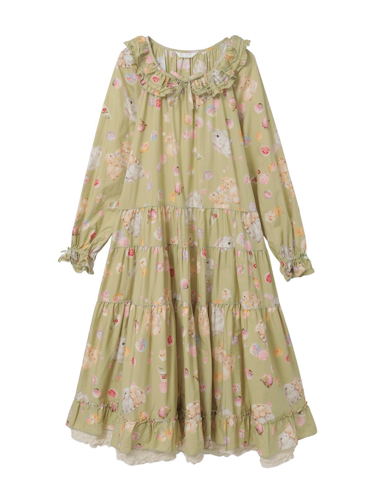 【ピンクハウス/PINK HOUSE】の幸見うさぎプリントミディワンピース インテリア・キッズ・メンズ・レディースファッション・服の通販 founy(ファニー) 　ファッション　Fashion　レディースファッション　Fashion for Women　ワンピース　Dresses　春　Spring　フリル　Frill, Ruffle　プリント　Print, Printed Pattern　モチーフ　Motif, Design Theme　リボン　Ribbon, Bow　ハッカ|ID: prp329100004824728 ipo3291000000035112474