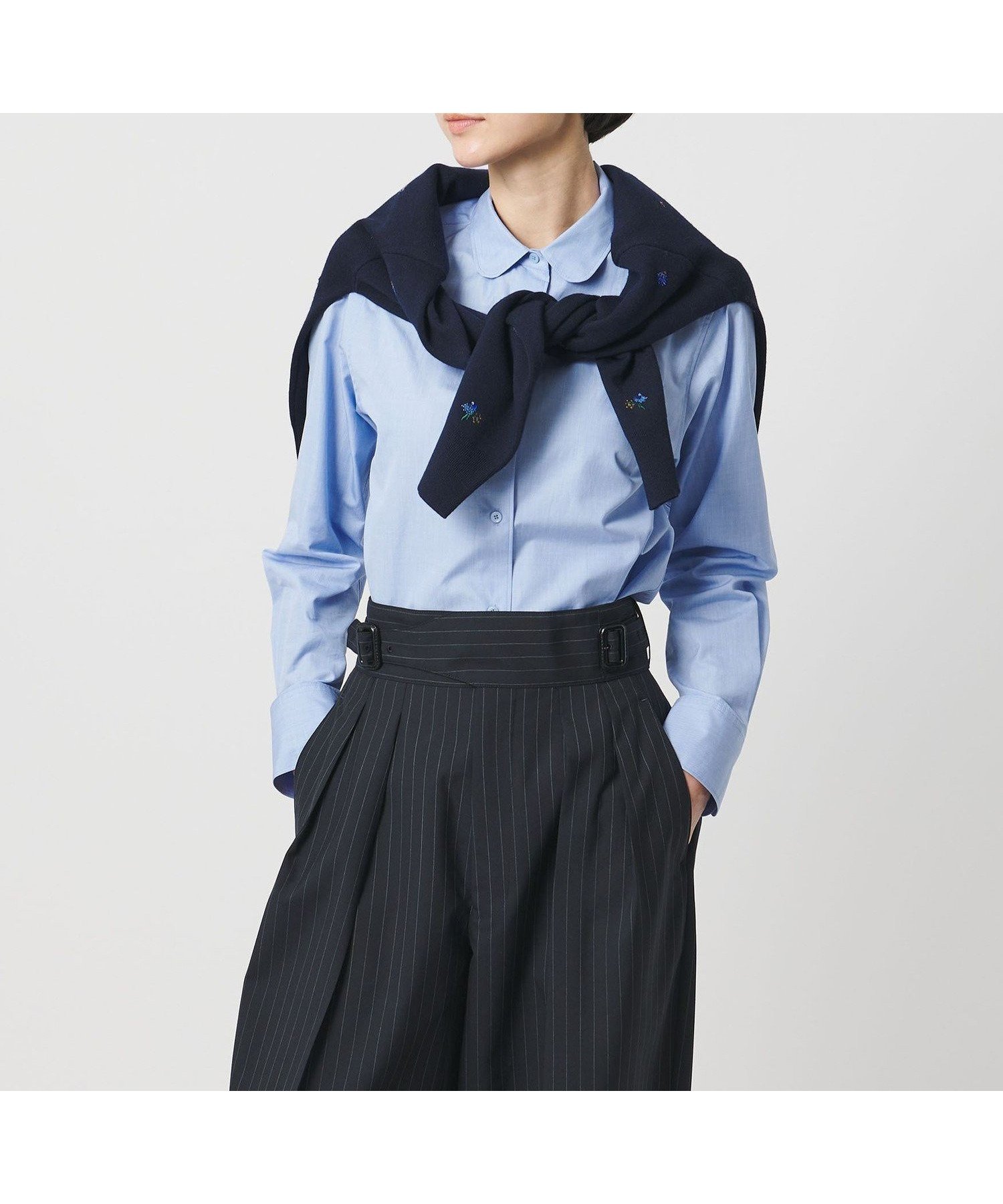 【ユナイテッドアローズ/UNITED ARROWS】のSOKTAS ラウンドカラー シャツ インテリア・キッズ・メンズ・レディースファッション・服の通販 founy(ファニー) 　ファッション　Fashion　レディースファッション　Fashion for Women　トップス・カットソー　Cut & Sew Tops　シャツ・ブラウス・オフィスカジュアル　Elegant Blouses & Button-Ups　カフス　Cuff Design　コンパクト　Compact, Small Size　ジャケット　Jacket, Outerwear　ストライプ　Stripe, Striped Pattern　タイプライター　Typewriter Fabric, Crisp Cotton　ラウンド　Round, Round Neck　ロング　Long, Long-Length　ワイド　Wide, Wide Fit　エレガント 上品　Elegant　LT.BLUE|ID: prp329100004824730 ipo3291000000035090715