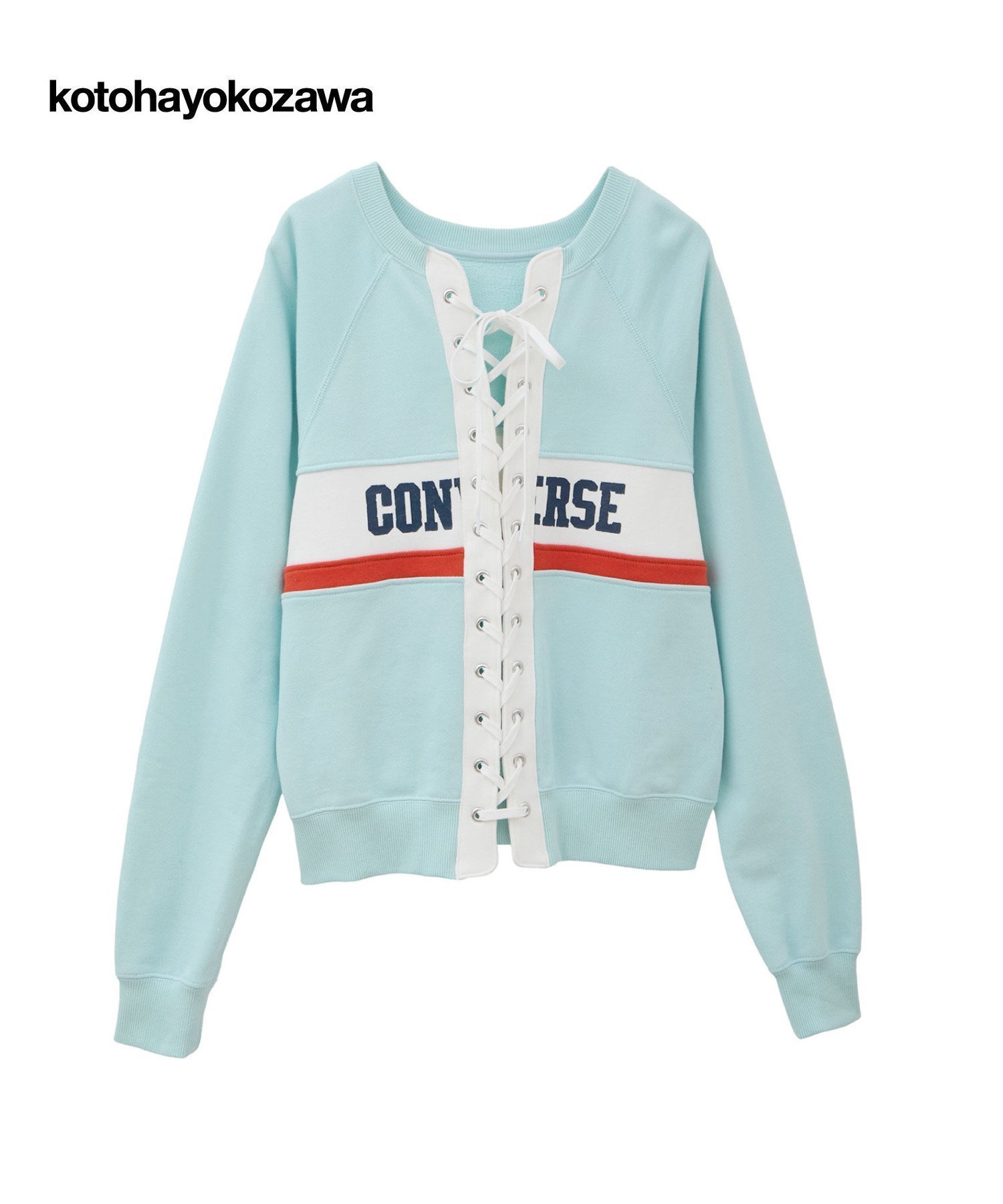 【コンバーストウキョウ/CONVERSE TOKYO】の【kotohayokozawa】LACE-UP LOGO PULLOVER インテリア・キッズ・メンズ・レディースファッション・服の通販 founy(ファニー) 　ファッション　Fashion　レディースファッション　Fashion for Women　トップス・カットソー　Cut & Sew Tops　カジュアルプルオーバー・ニットトップス　Pullovers & Knit Tops / Casual Pullovers　インナー　Innerwear　カーディガン　Cardigan, Knitwear　コレクション　Collection, Seasonal Line　スウェット / スエット　Sweatshirt, Sweatwear　フロント　Front, Front Design　ボトム　Bottoms, Lower Wear　レース　Lace, Lace Fabric　おすすめ　Recommended / Our Picks　ミント|ID: prp329100004824768 ipo3291000000035091146