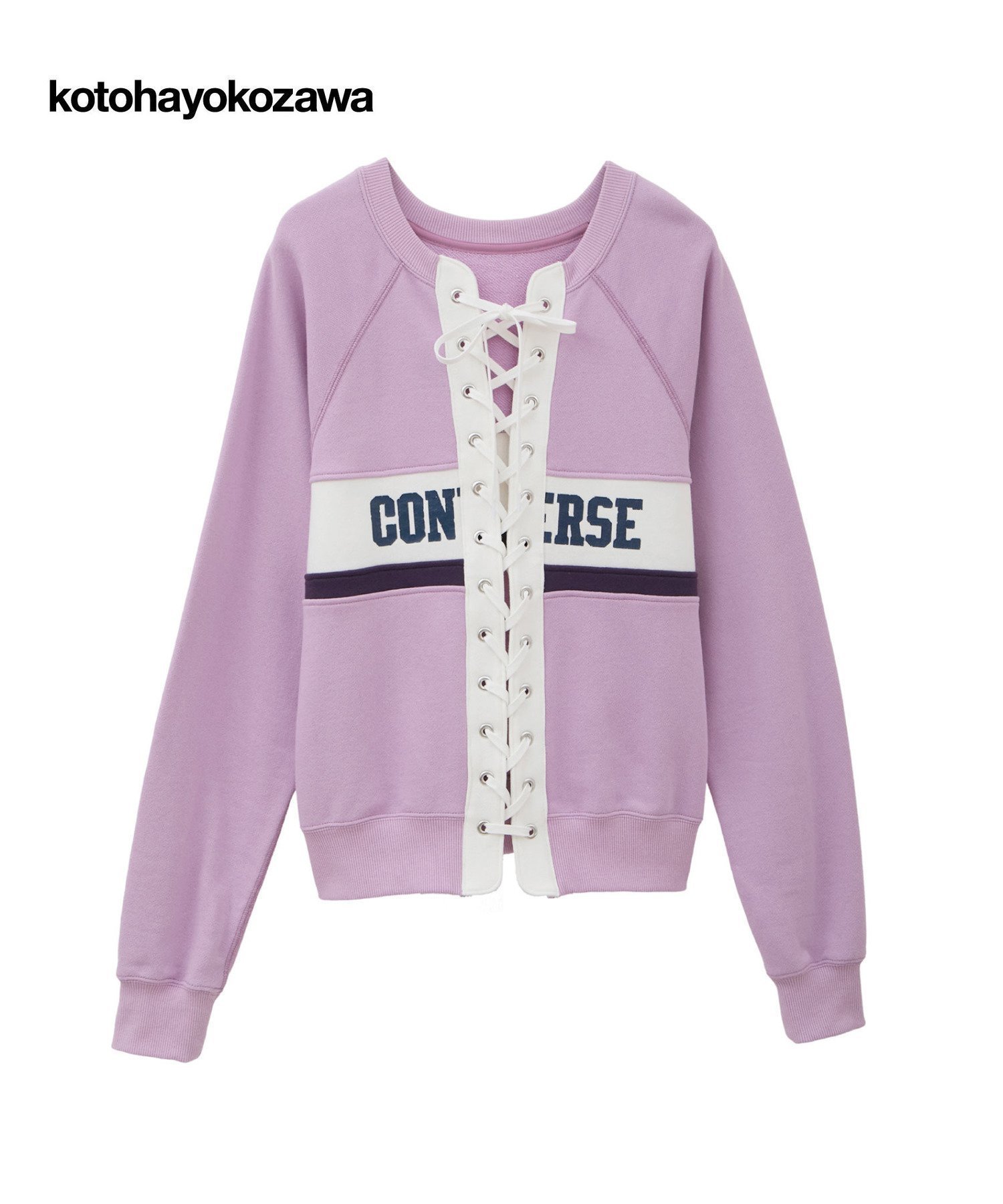 【コンバーストウキョウ/CONVERSE TOKYO】の【kotohayokozawa】LACE-UP LOGO PULLOVER インテリア・キッズ・メンズ・レディースファッション・服の通販 founy(ファニー) 　ファッション　Fashion　レディースファッション　Fashion for Women　トップス・カットソー　Cut & Sew Tops　カジュアルプルオーバー・ニットトップス　Pullovers & Knit Tops / Casual Pullovers　インナー　Innerwear　カーディガン　Cardigan, Knitwear　コレクション　Collection, Seasonal Line　スウェット / スエット　Sweatshirt, Sweatwear　フロント　Front, Front Design　ボトム　Bottoms, Lower Wear　レース　Lace, Lace Fabric　おすすめ　Recommended / Our Picks　ピンク|ID: prp329100004824768 ipo3291000000035091147