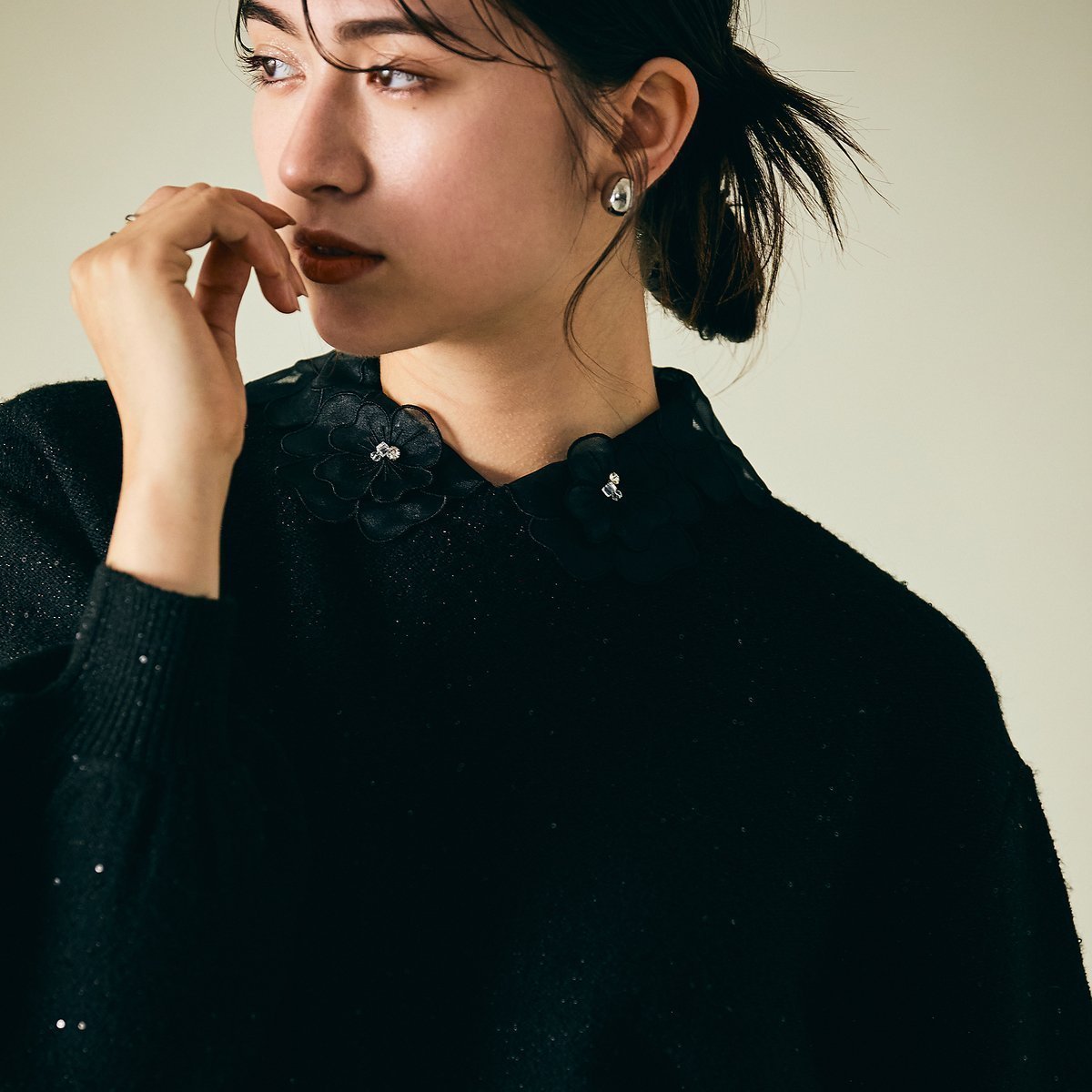 【ローズティアラ/Rose Tiara】のラメ スパンコールニットプルオーバー インテリア・キッズ・メンズ・レディースファッション・服の通販 founy(ファニー) 　ファッション　Fashion　レディースファッション　Fashion for Women　トップス・カットソー　Cut & Sew Tops　ニット　Knit Tops & Sweaters　カジュアルプルオーバー・ニットトップス　Pullovers & Knit Tops / Casual Pullovers　オーガンジー　Organza Fabric　シアー　Sheer, See-Through　スタンダード　Standard, Basic　スパンコール　Sequins, Sequin Embellishment　スマート　Smart, Elegant　プリント　Print, Printed Pattern　ポケット　Pocket, Pocket Detail　ブラック|ID: prp329100004824780 ipo3291000000035091377