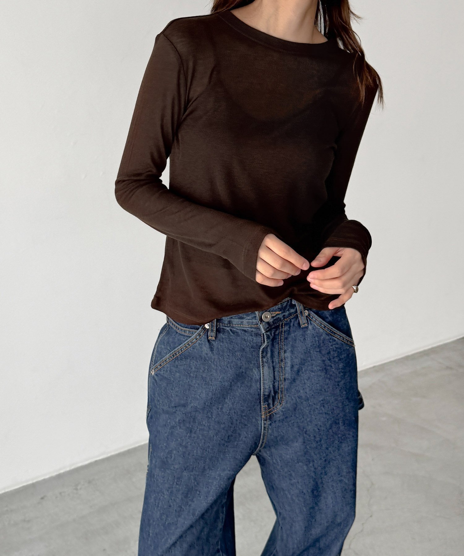 【キャナルジーン/CANAL JEAN】のEl mar リヨセルウールシアーロンT インテリア・キッズ・メンズ・レディースファッション・服の通販 founy(ファニー) 　ファッション　Fashion　レディースファッション　Fashion for Women　トップス・カットソー　Cut & Sew Tops　ロングTシャツ・Tシャツ　Longline T-Shirts & Tees　おすすめ　Recommended / Our Picks　インナー　Innerwear　シンプル　Simple, Minimal　フィット　Fit, Slim Fit　ベーシック　Basic, Essential　ブラウン|ID: prp329100004824796 ipo3291000000035091620