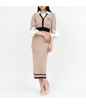 【ロイヤルパーティー/ROYAL PARTY】のシャツレイヤード風配色タイトワンピース 人気、トレンドファッション・服の通販 founy(ファニー) ファッション Fashion レディースファッション Fashion for Women ワンピース Dresses フィット Fit, Slim Fit フェミニン Feminine, Girly リボン Ribbon, Bow |ID:prp329100004824816