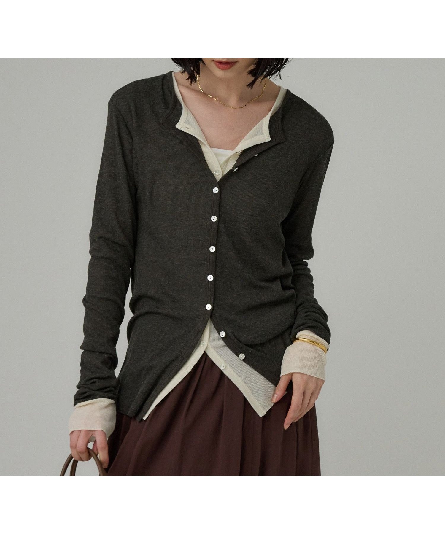 【バビロン/BABYLONE / KIDS】の2WAYストレッチウールテレコ インテリア・キッズ・メンズ・レディースファッション・服の通販 founy(ファニー) 　ファッション　Fashion　キッズファッション　Fashion for Kids　おすすめ　Recommended / Our Picks　カーディガン　Cardigan, Knitwear　シンプル　Simple, Minimal　テレコ　Ribbed, Rib Stitch　フレア　Flare, Flared　再入荷　Restock / Back in Stock　秋　Autumn　チャコール18|ID: prp329100004824840 ipo3291000000035092252