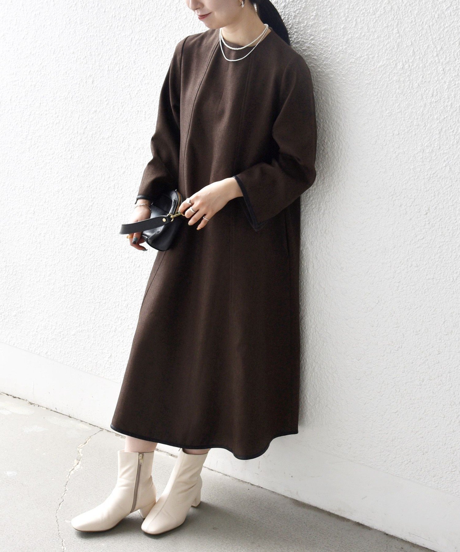 【シップス フォー ウィメン/SHIPS】のSHIPS any ヘリンボーン パイピング フレア ワンピース インテリア・キッズ・メンズ・レディースファッション・服の通販 founy(ファニー) 　ファッション　Fashion　レディースファッション　Fashion for Women　ワンピース　Dresses　エレガント 上品　Elegant　クラシカル　Classical, Vintage-Inspired　シューズ　Shoes, Footwear　シンプル　Simple, Minimal　ジャケット　Jacket, Outerwear　パイピング　Piping, Trim Design　フレア　Flare, Flared　おすすめ　Recommended / Our Picks　2025年　2025　2025-2026秋冬・A/W　Autumn/Winter 2025–26 AW25–26　ブラウン|ID: prp329100004824850 ipo3291000000035092359