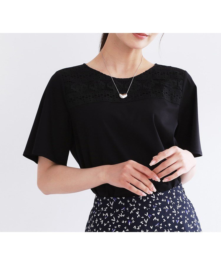 【リフレクト/Reflect】の【手洗い可】レースデザインジャージTシャツ インテリア・キッズ・メンズ・レディースファッション・服の通販 founy(ファニー) 　ファッション　Fashion　レディースファッション　Fashion for Women　トップス・カットソー　Cut & Sew Tops　シャツ・ブラウス・オフィスカジュアル　Elegant Blouses & Button-Ups　ロングTシャツ・Tシャツ　Longline T-Shirts & Tees　シルケット　Silket, Silky Cotton　ジャケット　Jacket, Outerwear　スマート　Smart, Elegant　スリット　Slit, Slit Detail　バランス　Balance, Style Balance　レース　Lace, Lace Fabric　ブラック|ID: prp329100004824855 ipo3291000000035092444