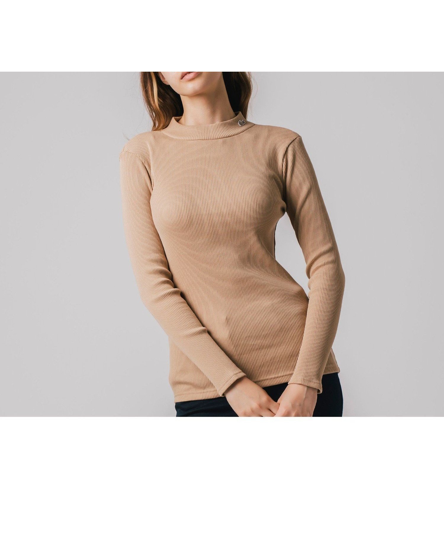 【ラコステ/LACOSTE】のモックネックロングスリーブTシャツ インテリア・キッズ・メンズ・レディースファッション・服の通販 founy(ファニー) 　ファッション　Fashion　レディースファッション　Fashion for Women　トップス・カットソー　Cut & Sew Tops　シャツ・ブラウス・オフィスカジュアル　Elegant Blouses & Button-Ups　ロングTシャツ・Tシャツ　Longline T-Shirts & Tees　インナー　Innerwear　ストレッチ　Stretch, Stretchy Fabric　モックネック　Mock Neck, Short Turtleneck　定番　Standard, Basic Item　ベージュ|ID: prp329100004824876 ipo3291000000035092759