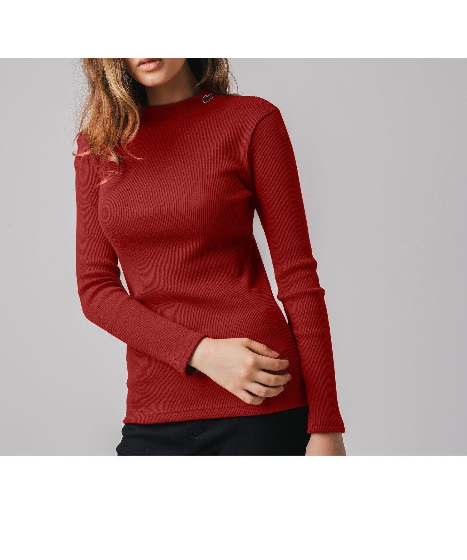 【ラコステ/LACOSTE】のモックネックロングスリーブTシャツ インテリア・キッズ・メンズ・レディースファッション・服の通販 founy(ファニー) 　ファッション　Fashion　レディースファッション　Fashion for Women　トップス・カットソー　Cut & Sew Tops　シャツ・ブラウス・オフィスカジュアル　Elegant Blouses & Button-Ups　ロングTシャツ・Tシャツ　Longline T-Shirts & Tees　インナー　Innerwear　ストレッチ　Stretch, Stretchy Fabric　モックネック　Mock Neck, Short Turtleneck　定番　Standard, Basic Item　マルーン|ID: prp329100004824876 ipo3291000000035092763