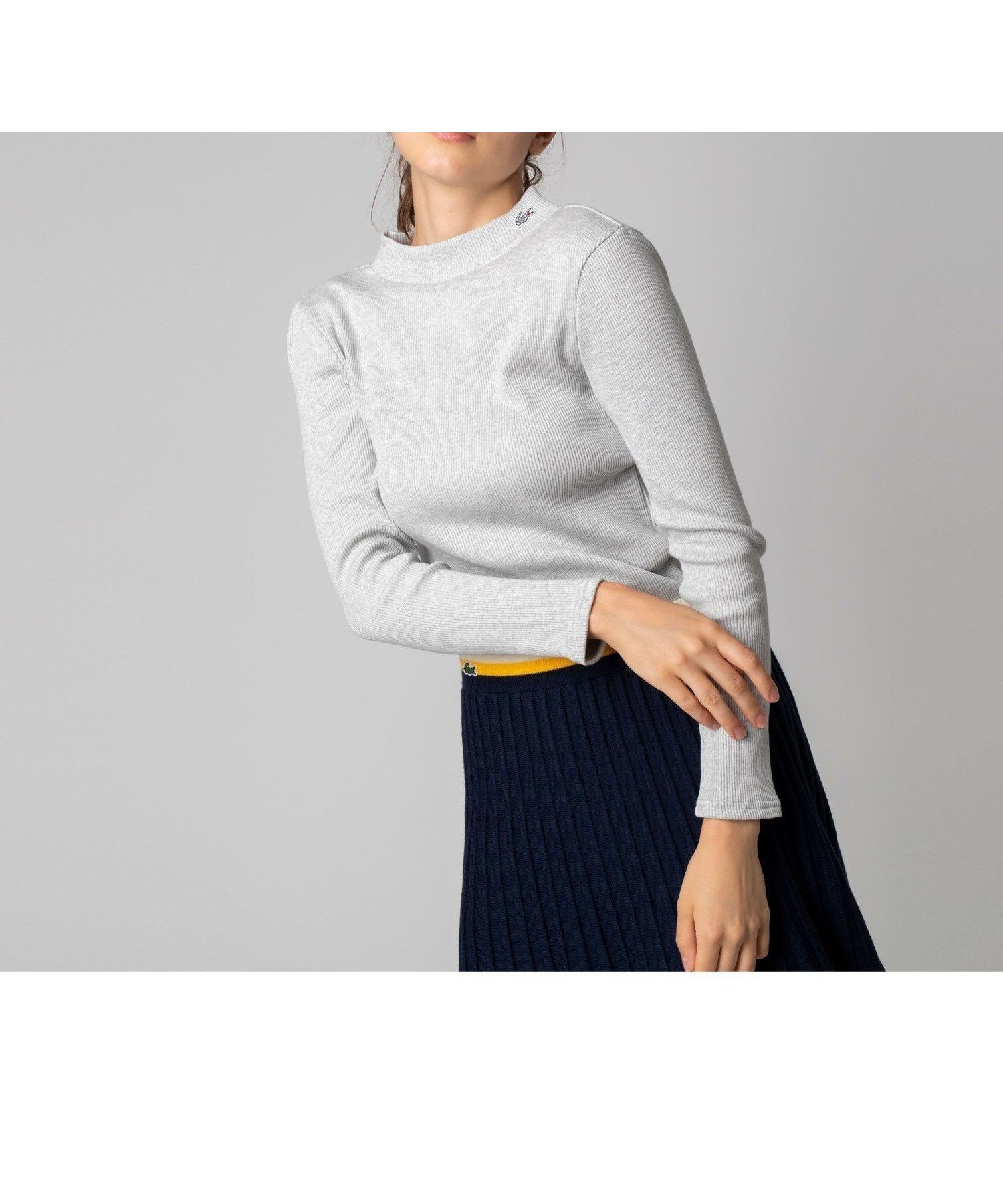 【ラコステ/LACOSTE】のモックネックロングスリーブTシャツ インテリア・キッズ・メンズ・レディースファッション・服の通販 founy(ファニー) 　ファッション　Fashion　レディースファッション　Fashion for Women　トップス・カットソー　Cut & Sew Tops　シャツ・ブラウス・オフィスカジュアル　Elegant Blouses & Button-Ups　ロングTシャツ・Tシャツ　Longline T-Shirts & Tees　インナー　Innerwear　ストレッチ　Stretch, Stretchy Fabric　モックネック　Mock Neck, Short Turtleneck　定番　Standard, Basic Item　グレー|ID: prp329100004824876 ipo3291000000035092764