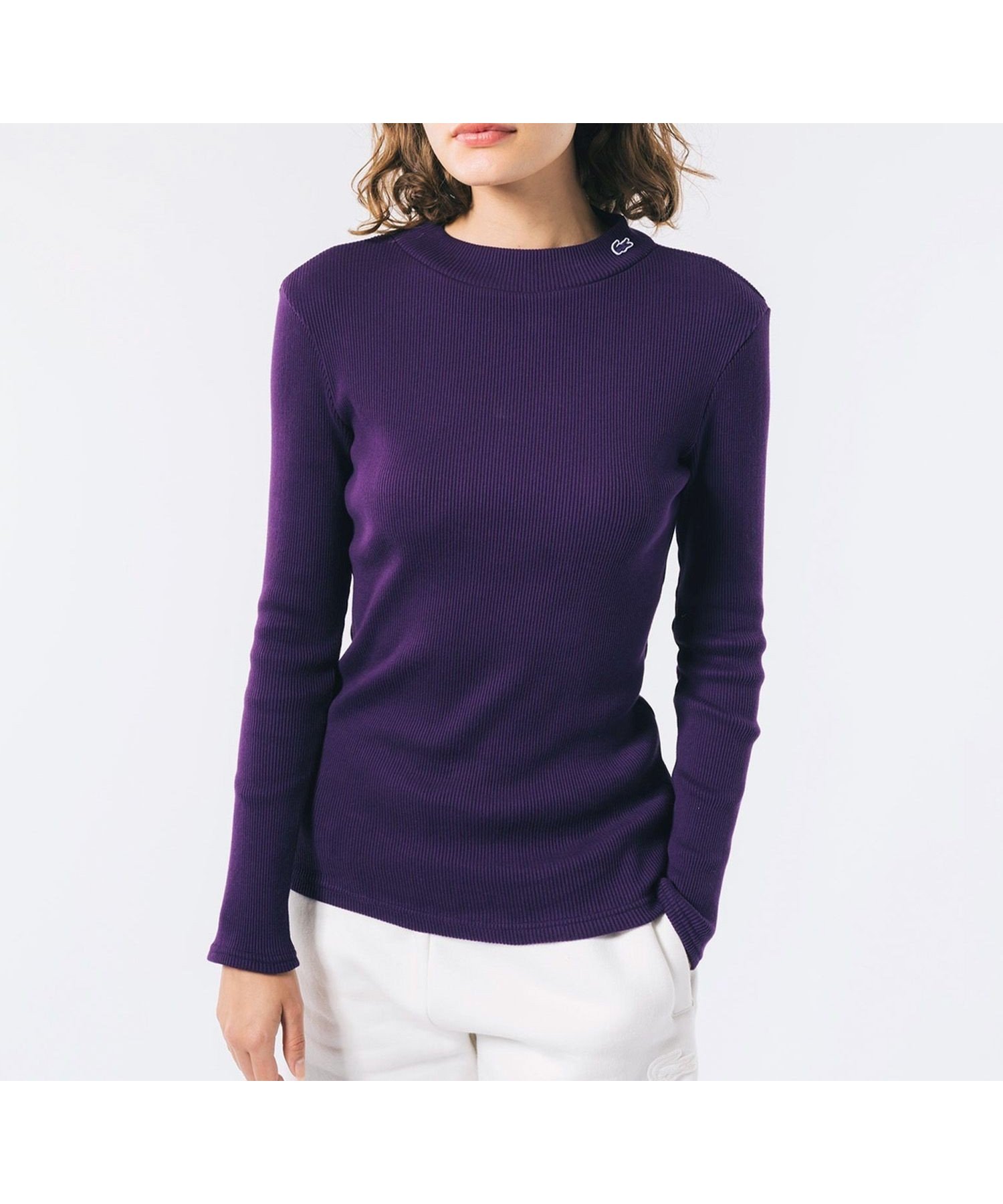 【ラコステ/LACOSTE】のモックネックロングスリーブTシャツ インテリア・キッズ・メンズ・レディースファッション・服の通販 founy(ファニー) 　ファッション　Fashion　レディースファッション　Fashion for Women　トップス・カットソー　Cut & Sew Tops　シャツ・ブラウス・オフィスカジュアル　Elegant Blouses & Button-Ups　ロングTシャツ・Tシャツ　Longline T-Shirts & Tees　インナー　Innerwear　ストレッチ　Stretch, Stretchy Fabric　モックネック　Mock Neck, Short Turtleneck　定番　Standard, Basic Item　バイオレット|ID: prp329100004824876 ipo3291000000035092767