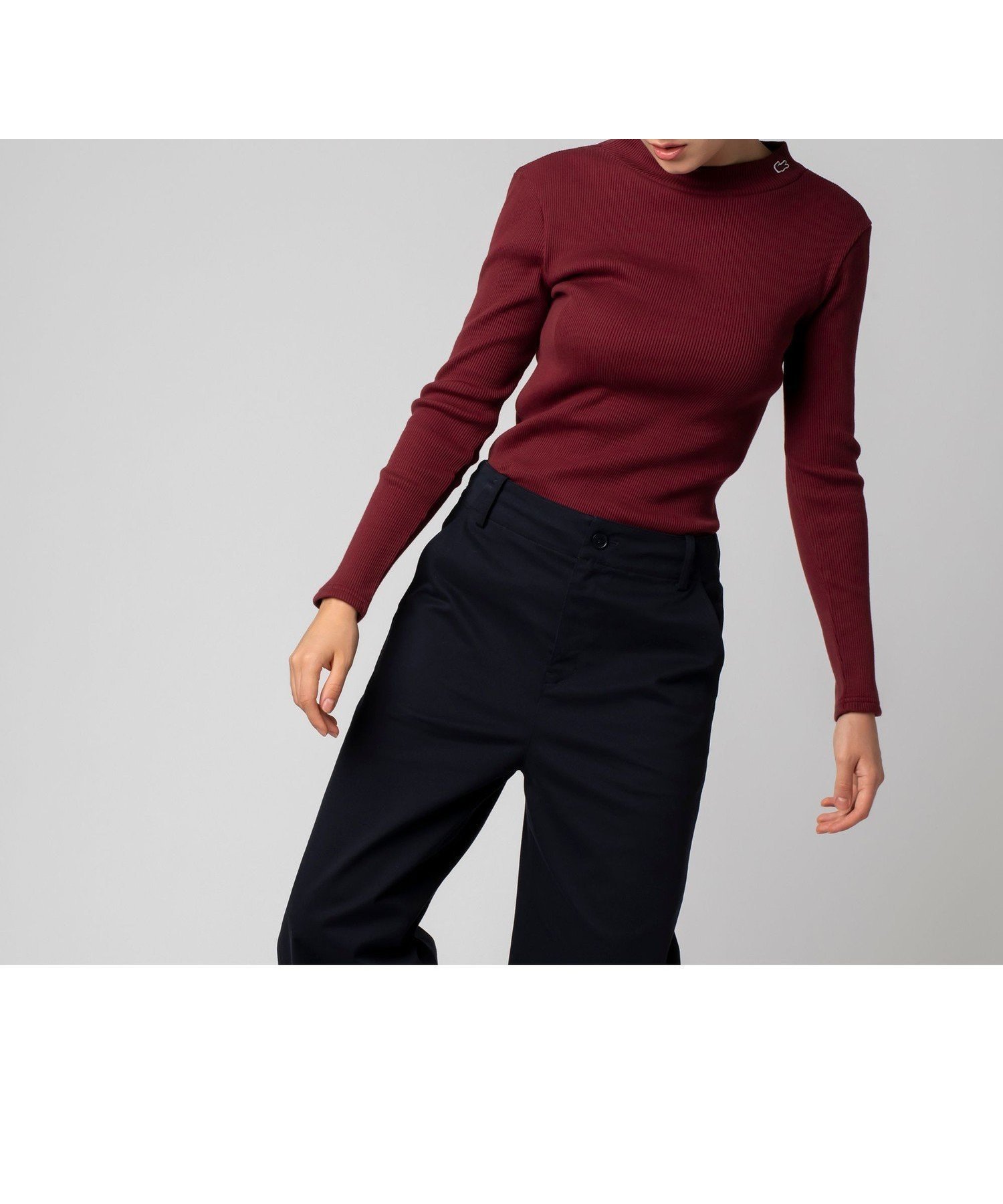 【ラコステ/LACOSTE】のモックネックロングスリーブTシャツ インテリア・キッズ・メンズ・レディースファッション・服の通販 founy(ファニー) 　ファッション　Fashion　レディースファッション　Fashion for Women　トップス・カットソー　Cut & Sew Tops　シャツ・ブラウス・オフィスカジュアル　Elegant Blouses & Button-Ups　ロングTシャツ・Tシャツ　Longline T-Shirts & Tees　インナー　Innerwear　ストレッチ　Stretch, Stretchy Fabric　モックネック　Mock Neck, Short Turtleneck　定番　Standard, Basic Item　バーガンディー|ID: prp329100004824876 ipo3291000000035092768