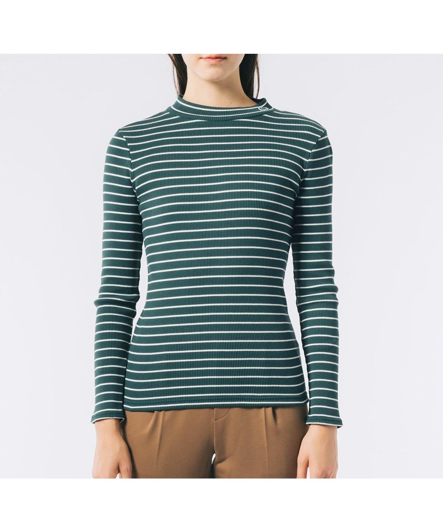 【ラコステ/LACOSTE】のモックネックロングスリーブTシャツ インテリア・キッズ・メンズ・レディースファッション・服の通販 founy(ファニー) 　ファッション　Fashion　レディースファッション　Fashion for Women　トップス・カットソー　Cut & Sew Tops　シャツ・ブラウス・オフィスカジュアル　Elegant Blouses & Button-Ups　ロングTシャツ・Tシャツ　Longline T-Shirts & Tees　インナー　Innerwear　ストレッチ　Stretch, Stretchy Fabric　モックネック　Mock Neck, Short Turtleneck　定番　Standard, Basic Item　グリーン|ID: prp329100004824876 ipo3291000000035092769