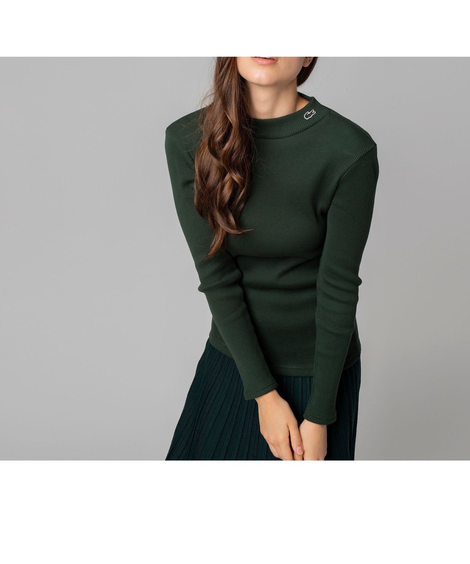 【ラコステ/LACOSTE】のモックネックロングスリーブTシャツ インテリア・キッズ・メンズ・レディースファッション・服の通販 founy(ファニー) 　ファッション　Fashion　レディースファッション　Fashion for Women　トップス・カットソー　Cut & Sew Tops　シャツ・ブラウス・オフィスカジュアル　Elegant Blouses & Button-Ups　ロングTシャツ・Tシャツ　Longline T-Shirts & Tees　インナー　Innerwear　ストレッチ　Stretch, Stretchy Fabric　モックネック　Mock Neck, Short Turtleneck　定番　Standard, Basic Item　ダークグリーン|ID: prp329100004824876 ipo3291000000035092771