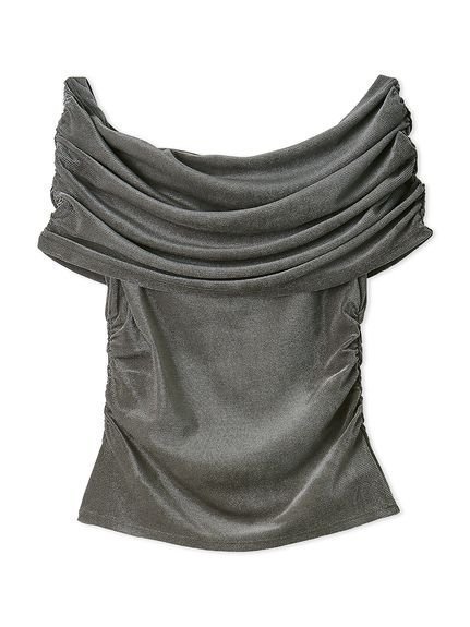 【セルフォード/CELFORD】のオフショルチュールベロアトップス インテリア・キッズ・メンズ・レディースファッション・服の通販 founy(ファニー) 　ファッション　Fashion　レディースファッション　Fashion for Women　トップス・カットソー　Cut & Sew Tops　ベロアトップス　Velour Tops / Velvet-Look Items　インナー　Innerwear　ギャザー　Gathered, Ruffled　シアー　Sheer, See-Through　スマート　Smart, Elegant　トレンド　Trend, Trending Now　ベロア　Velour, Soft Velvet　エレガント 上品　Elegant　夏　Summer　GRY[006]|ID: prp329100004824878 ipo3291000000035092808