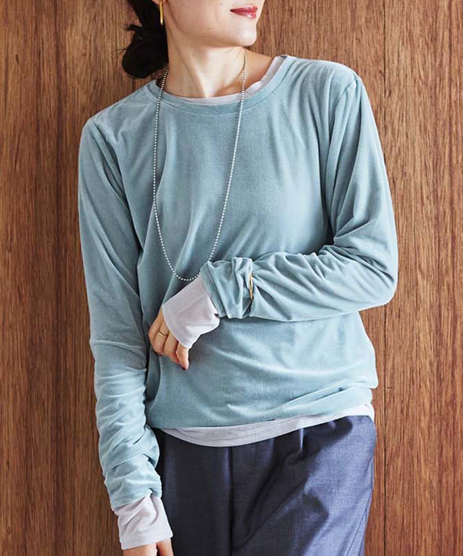 【ルクールブラン/le.coeur blanc】の《手洗い可能》ベロアロングスリーブTシャツ インテリア・キッズ・メンズ・レディースファッション・服の通販 founy(ファニー) 　ファッション　Fashion　レディースファッション　Fashion for Women　トップス・カットソー　Cut & Sew Tops　シャツ・ブラウス・オフィスカジュアル　Elegant Blouses & Button-Ups　ロングTシャツ・Tシャツ　Longline T-Shirts & Tees　ベロアトップス　Velour Tops / Velvet-Look Items　インナー　Innerwear　ウェーブ　Wavy Pattern　秋　Autumn　カットソー　Cut and Sewn Top　コンパクト　Compact, Small Size　今季　This Season, Current Season　ジャケット　Jacket, Outerwear　ストレッチ　Stretch, Stretchy Fabric　ストレート　Straight, Straight Cut　トレンド　Trend, Trending Now　フィット　Fit, Slim Fit　ブルゾン　Blouson, Bomber Jacket　ベスト　Vest, Waistcoat　ベロア　Velour, Soft Velvet　A/W・秋冬　Autumn/Winter　おすすめ　Recommended / Our Picks　エレガント 上品　Elegant　ミント|ID: prp329100004824929 ipo3291000000035094085