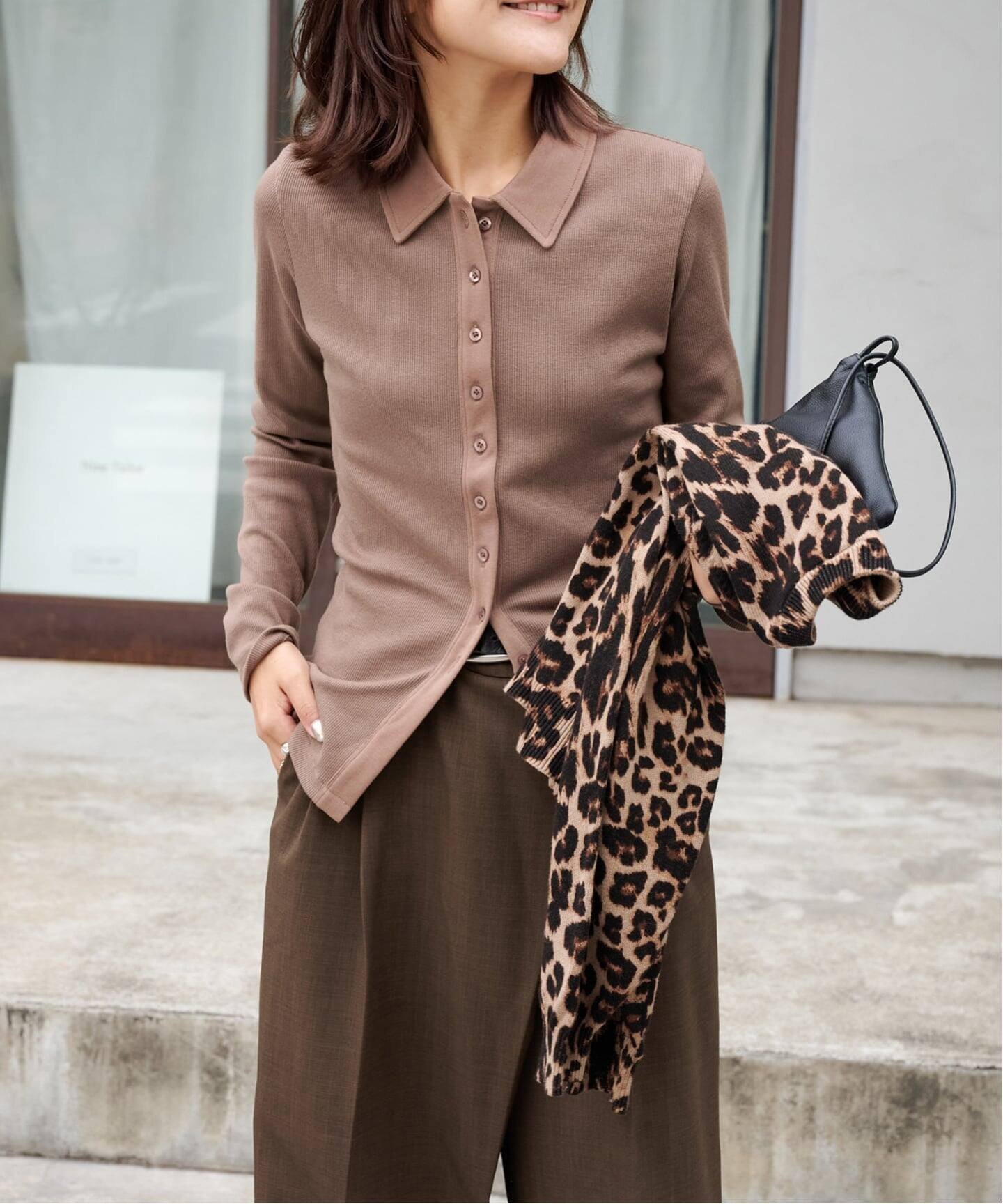 【アウトドアプロダクツ ユージュアルシングス/OUTDOOR PRODUCTS Usual Things】のエリツキリブカーディガン インテリア・キッズ・メンズ・レディースファッション・服の通販 founy(ファニー) 　ファッション　Fashion　レディースファッション　Fashion for Women　トップス・カットソー　Cut & Sew Tops　カーディガン・羽織り　Layered Style Cardigans　デニム　Denim, Jeans Material　フィット　Fit, Slim Fit　エレガント 上品　Elegant　ブラウン|ID: prp329100004824959 ipo3291000000035094480