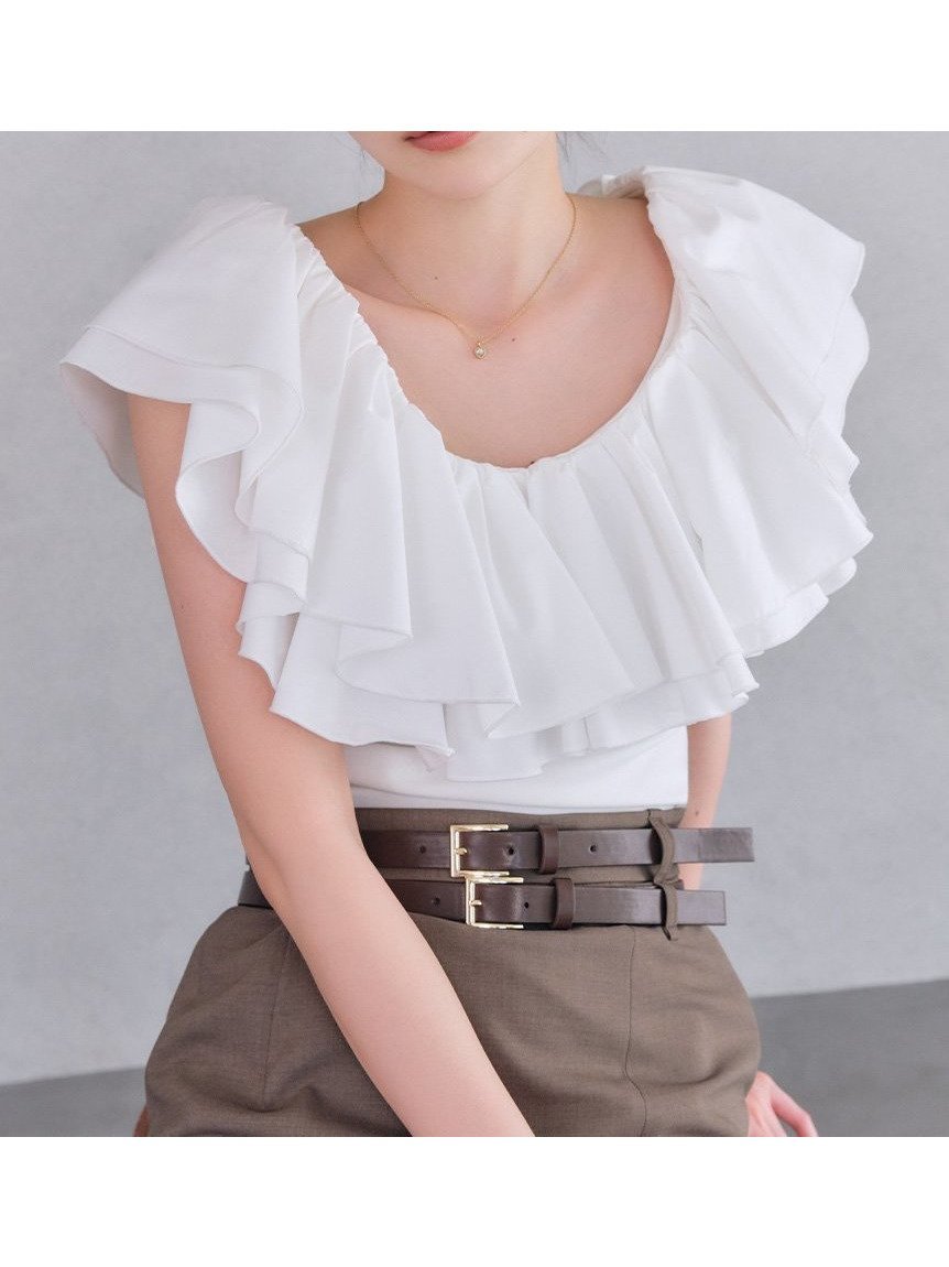 【リリーブラウン/Lily Brown】のデコルテフリルカットトップス 人気、トレンドファッション・服の通販 founy(ファニー) 　ファッション　Fashion　レディースファッション　Fashion for Women　トップス・カットソー　Cut & Sew Tops　カットソー　Cut and Sewn Top　シンプル　Simple, Minimal　スマート　Smart, Elegant　フェミニン　Feminine, Girly　フォルム　Silhouette, Form　フリル　Frill, Ruffle　 other-1|ID: prp329100004824960 ipo3291000000035094489
