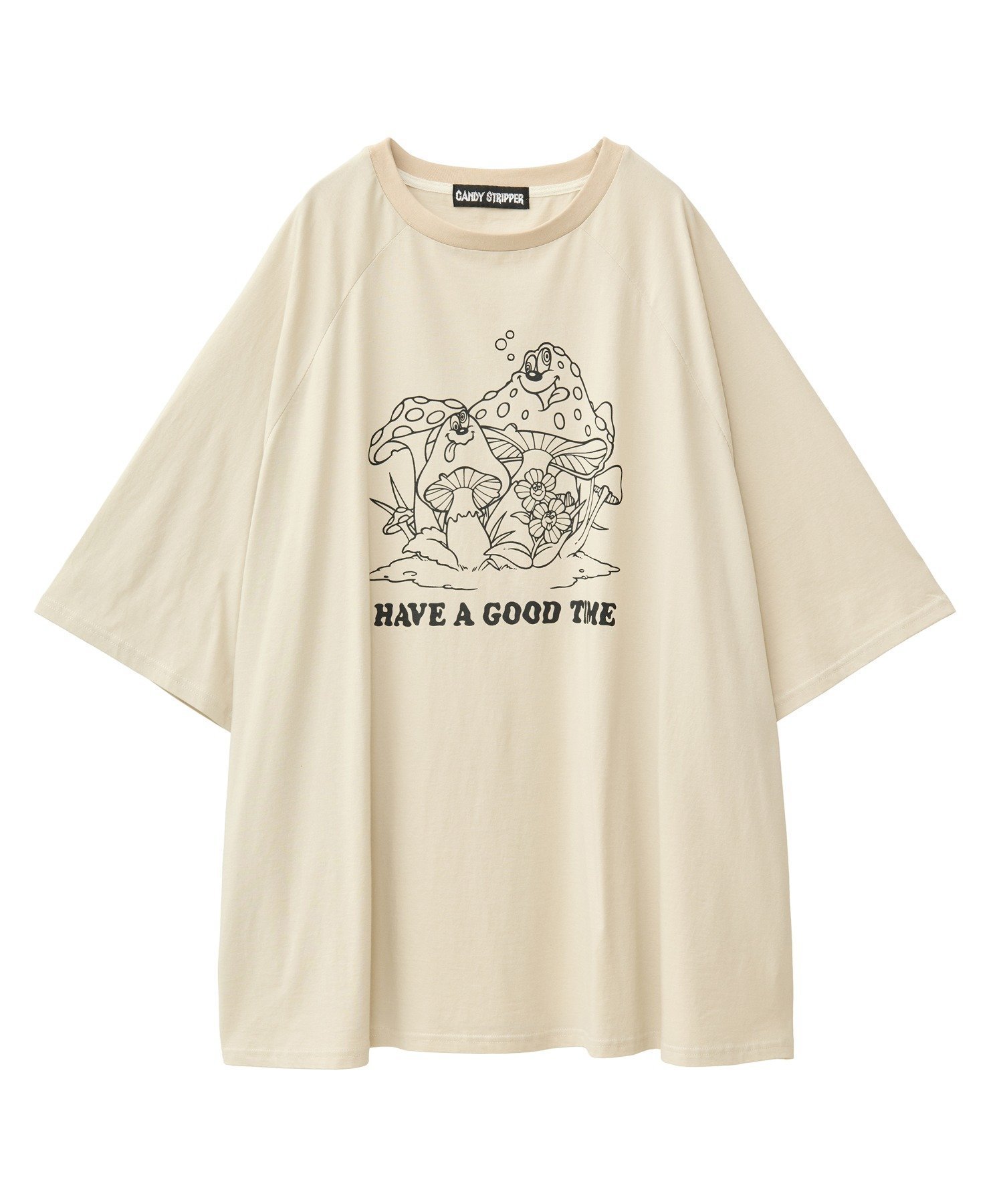 【キャンディストリッパー/Candy Stripper】のMUSHROOM TWINS OVER SIZE RAGLAN TOPS インテリア・キッズ・メンズ・レディースファッション・服の通販 founy(ファニー) 　ファッション　Fashion　レディースファッション　Fashion for Women　トップス・カットソー　Cut & Sew Tops　おすすめ　Recommended / Our Picks　モチーフ　Motif, Design Theme　LIGHT BEIGE|ID: prp329100004824968 ipo3291000000035094590